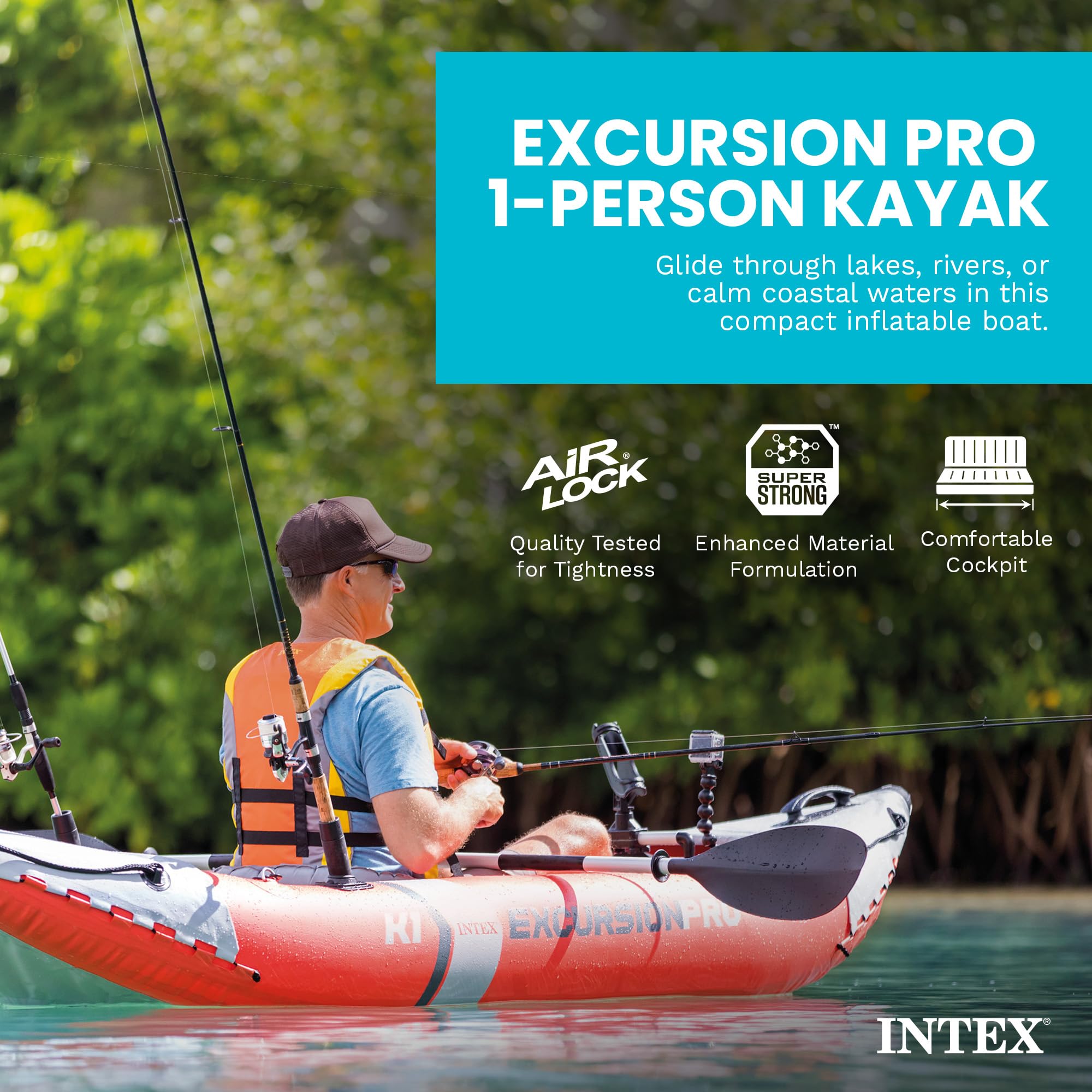 INTEX 68303EP Excursion Pro K1 Inflatable Kayak Set: Includes Deluxe 86in Aluminum Oars and High-Output Pump – SuperTough PVC – Adjustable Bucket Seat – 1-Person – 220lb Weight Capacity — Amazon image 2