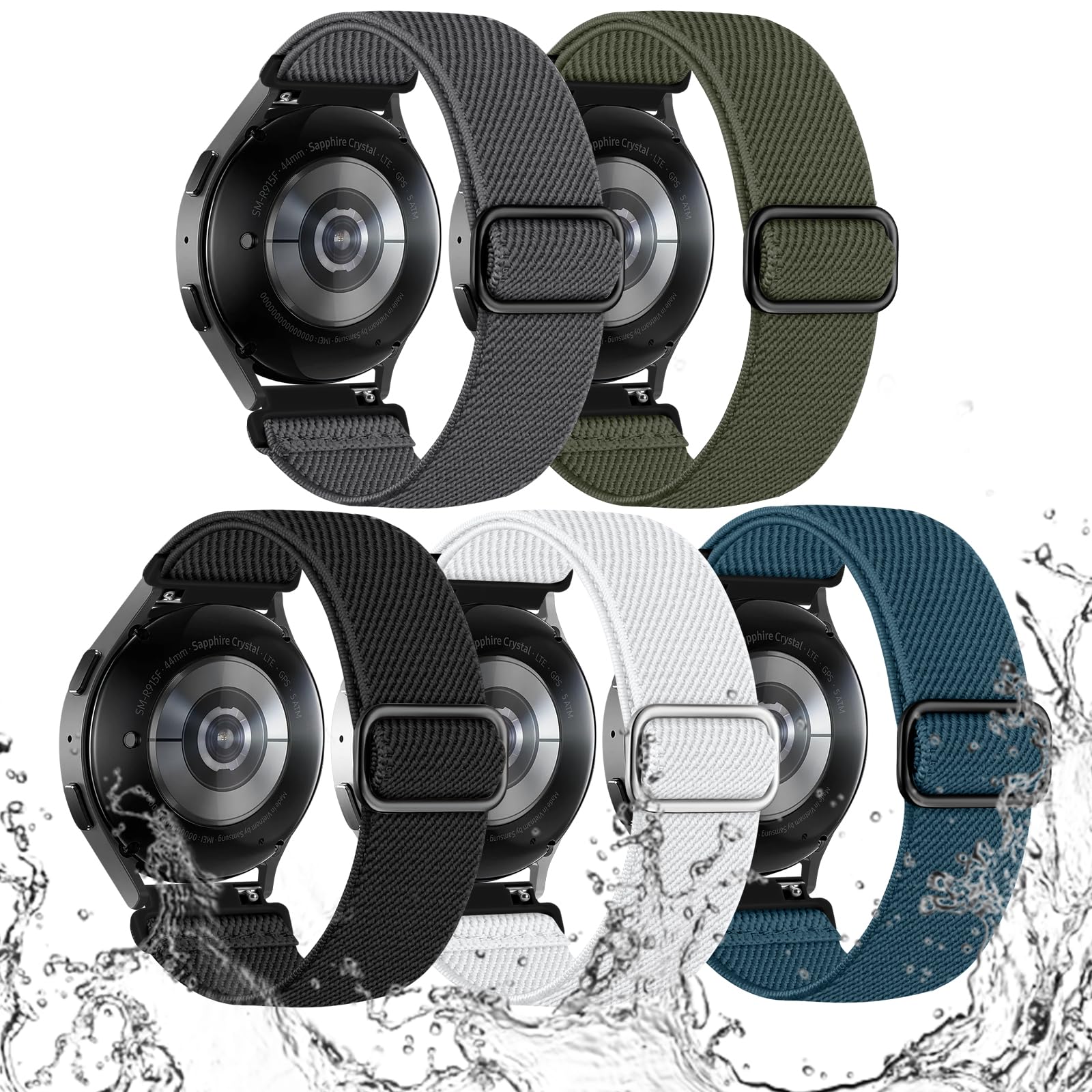 Lerobo 5 Pack Stretchy Watch Band for Galaxy Watch 7 Band 6 5 4 44mm 45mm 40mm/6 Classic 47mm 43mm/5 Pro 45mm/4 Classic 46mm 42mm/Active 2,