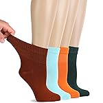 Hugh Ugoli Diabetic Socks for Women, Super Soft, Thin, Ankle, Wide, Loose, Non-Binding Top, Seamless Toe, 4 Pairs,B.Brown, P.Blue, P.Orange, D.ForestGreen, Shoe Size: 6-9