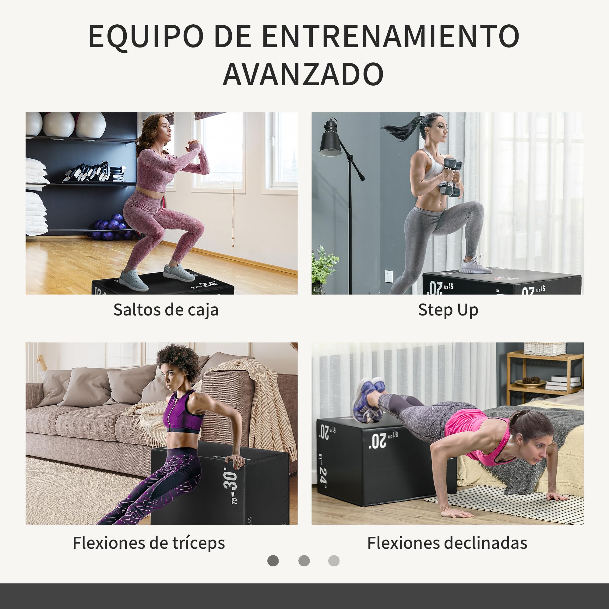 HOMCOM Caja Pliométrica 3 en 1 con Cremallera Caja de Salto con 3 Alturas Diferentes Entrenamiento de Fuerza en Casa Oficina Gimnasia Carga 120 kg 75x51x61 cm Negro