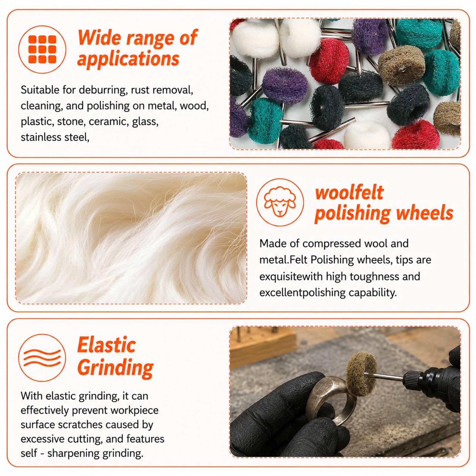 90 Stück 25 mm Schleifscheiben & Wollfilz Polierscheiben Set für Dremel – 3 mm (1/8") Schaft, inkl. 15 Wollfilz Polierscheiben, zum Schleifen und Polieren von Metall, Holz, Radnaben