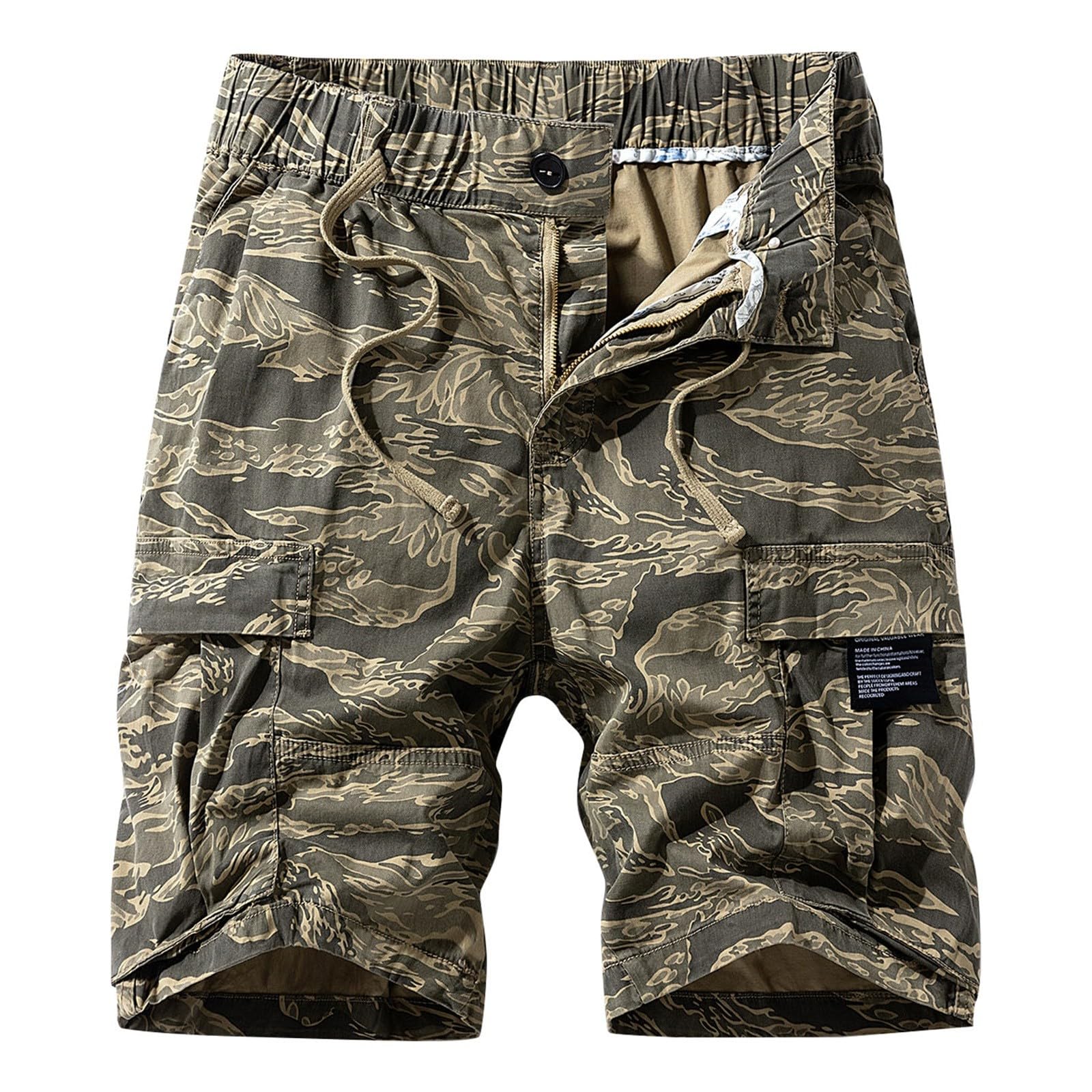 CHUNOTU - Pantalones cortos cargo para hombre, cintura elástica, estampado de camuflaje, pantalones de trabajo al aire libre, camping, atletismo, senderismo