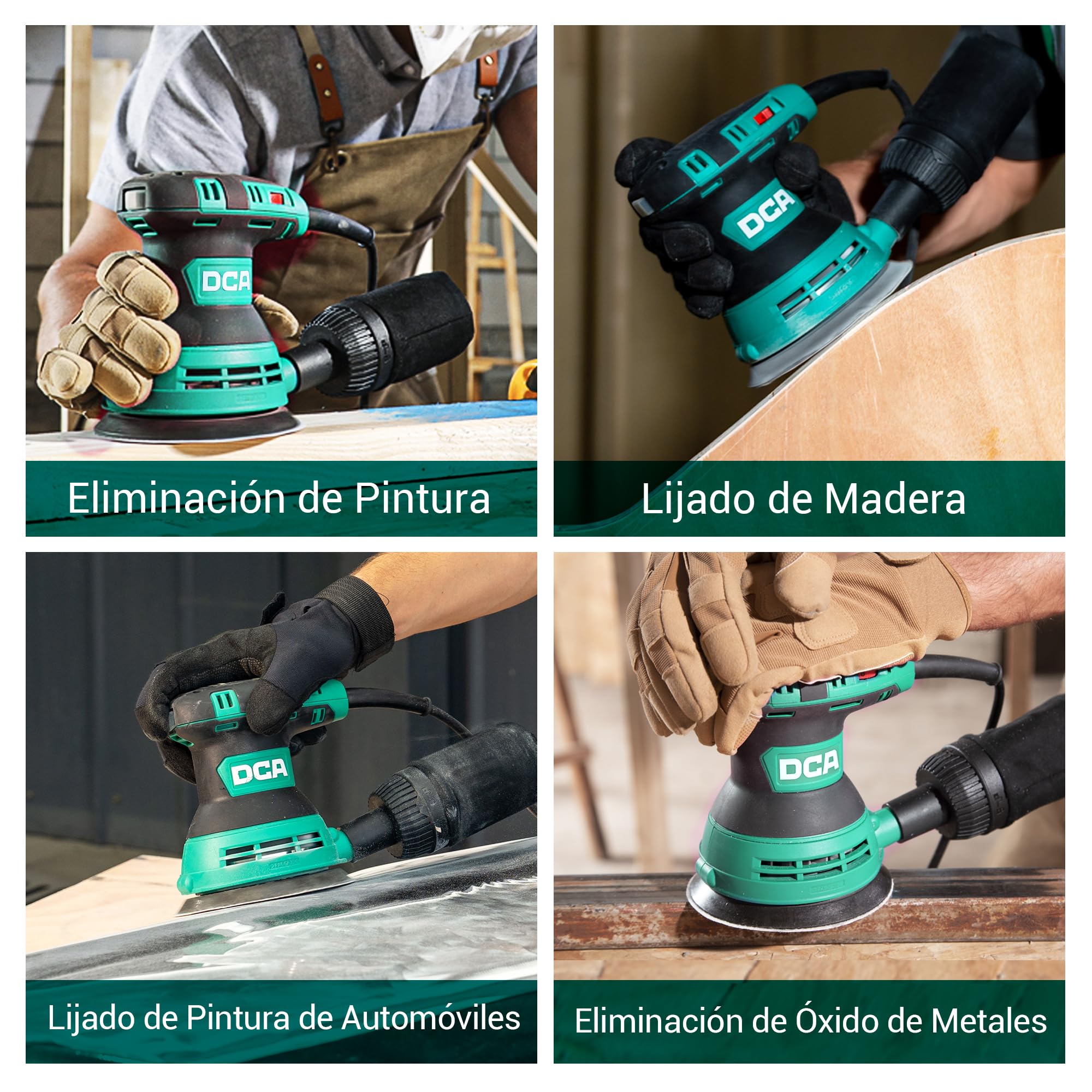 DCA Lijadora Orbital 300W, 6 Velocidades 12000RPM Lijadora Madera, Lijadora Eléctrica con Recogida de Polvo, 10psc 125MM Lija para superficies de madera y acero, lijado y pulido de madera, DIY