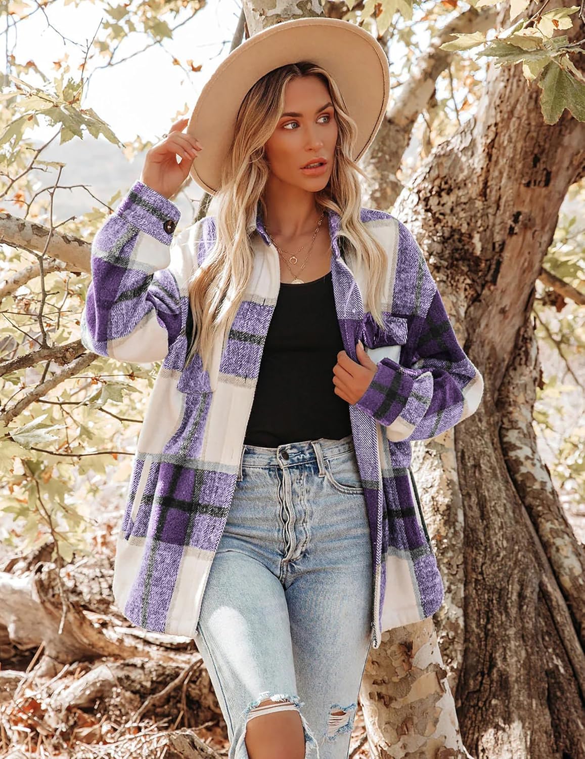 Zeagoo Women Flannel Shacket Jacket Plaid Button Down Long Sleeve Shirt Fall Outfits 2026 - Image 2