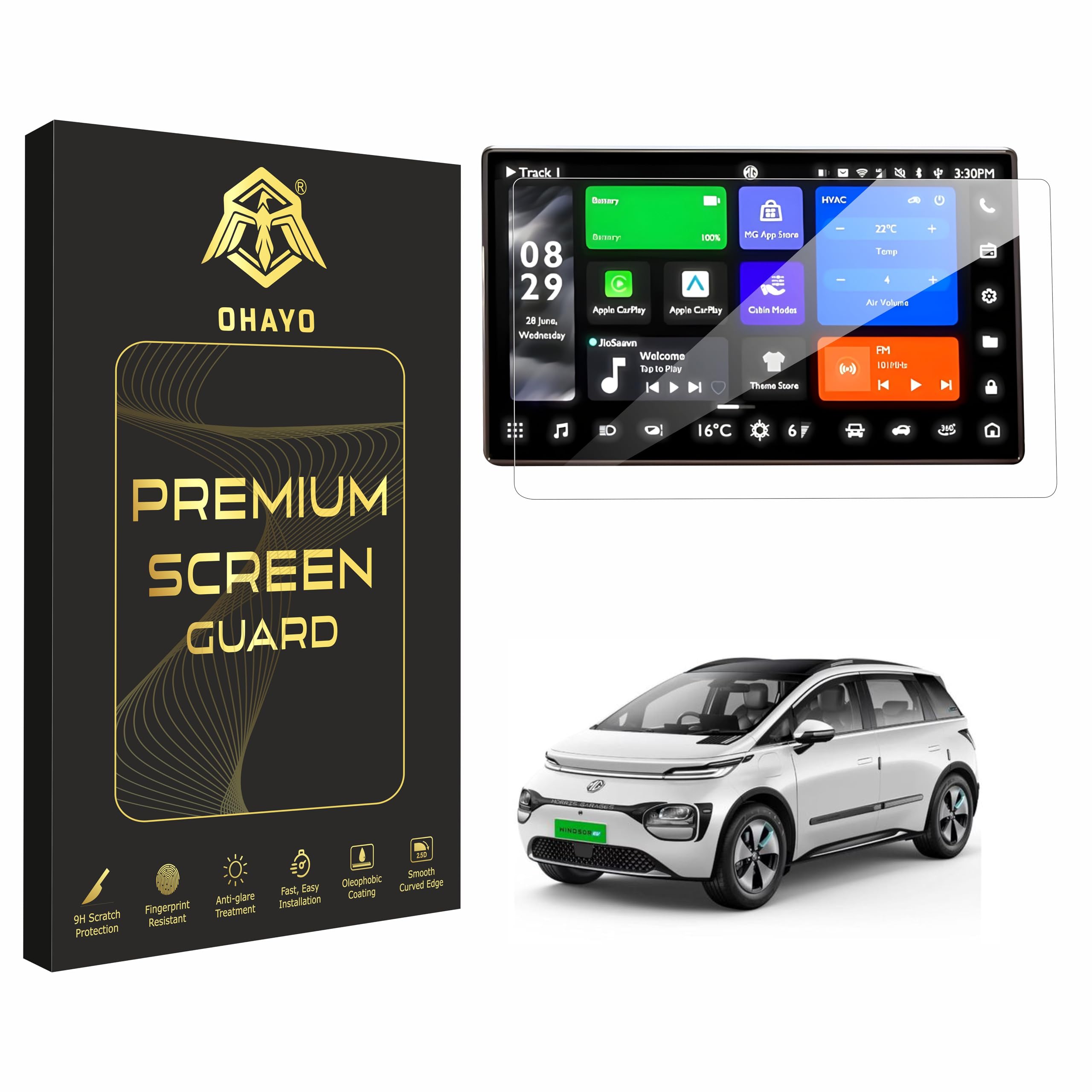 OHAYO Military Strength Screen Protector For MG Windsor Ev 9H+ Hardness, Strong Protection, Full Screen Edge-to-Edge Cover, Scratch Resistant, Bubble-Free Install, Ultra HD Clarity,With installation kit