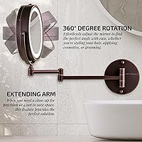 Vista 3 de OVENTE Wall Mounted Lighted Makeup Mirror, 7" Double Sided 1X/10X Magnifying Vanity Mirror for Bathroom with LED Lights, Cordless, 360° Rotation and
