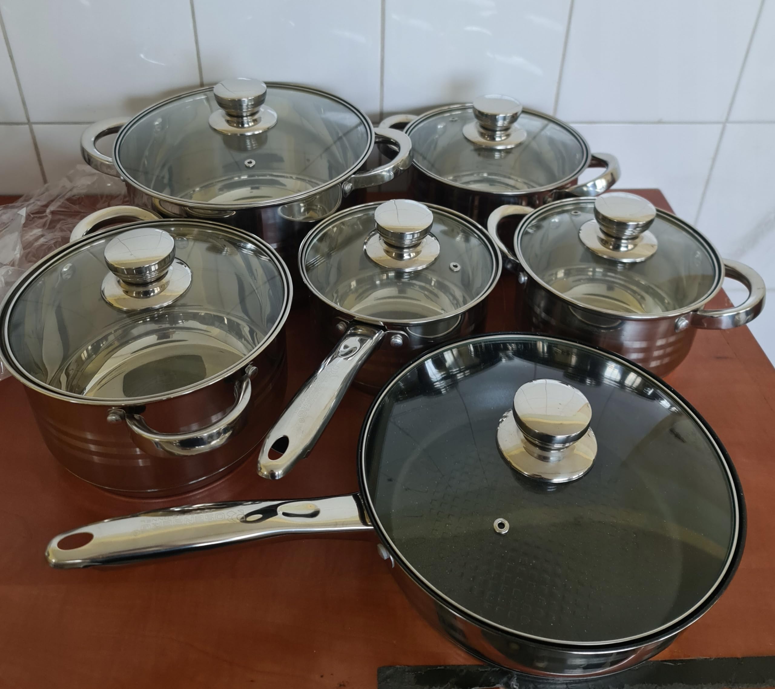 Zestaw garnków ze stali nierdzewnej, 12-częściowy 4 garnki, patelnia, rondel, pokrywka, indukcja