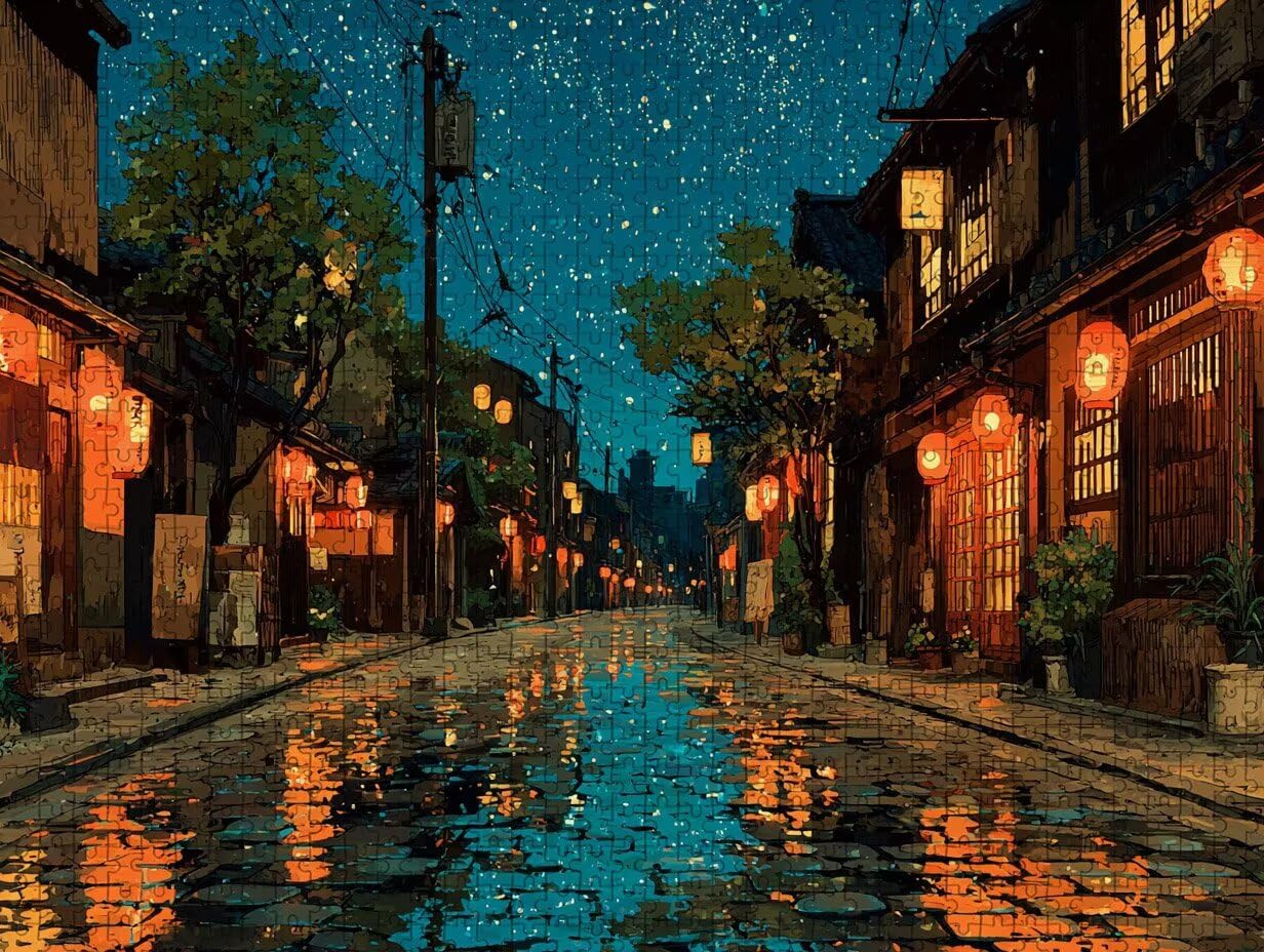 Puzzle drewniane gwiaździste niebo, widok ulicy Puzzle 3000 elementów dorosłych z pudełkiem 122 x 81 cm, rodzinny wypoczynek, gra edukacyjna najwyższej jakości puzzle wyzwanie, letnie prezenty, B-2103