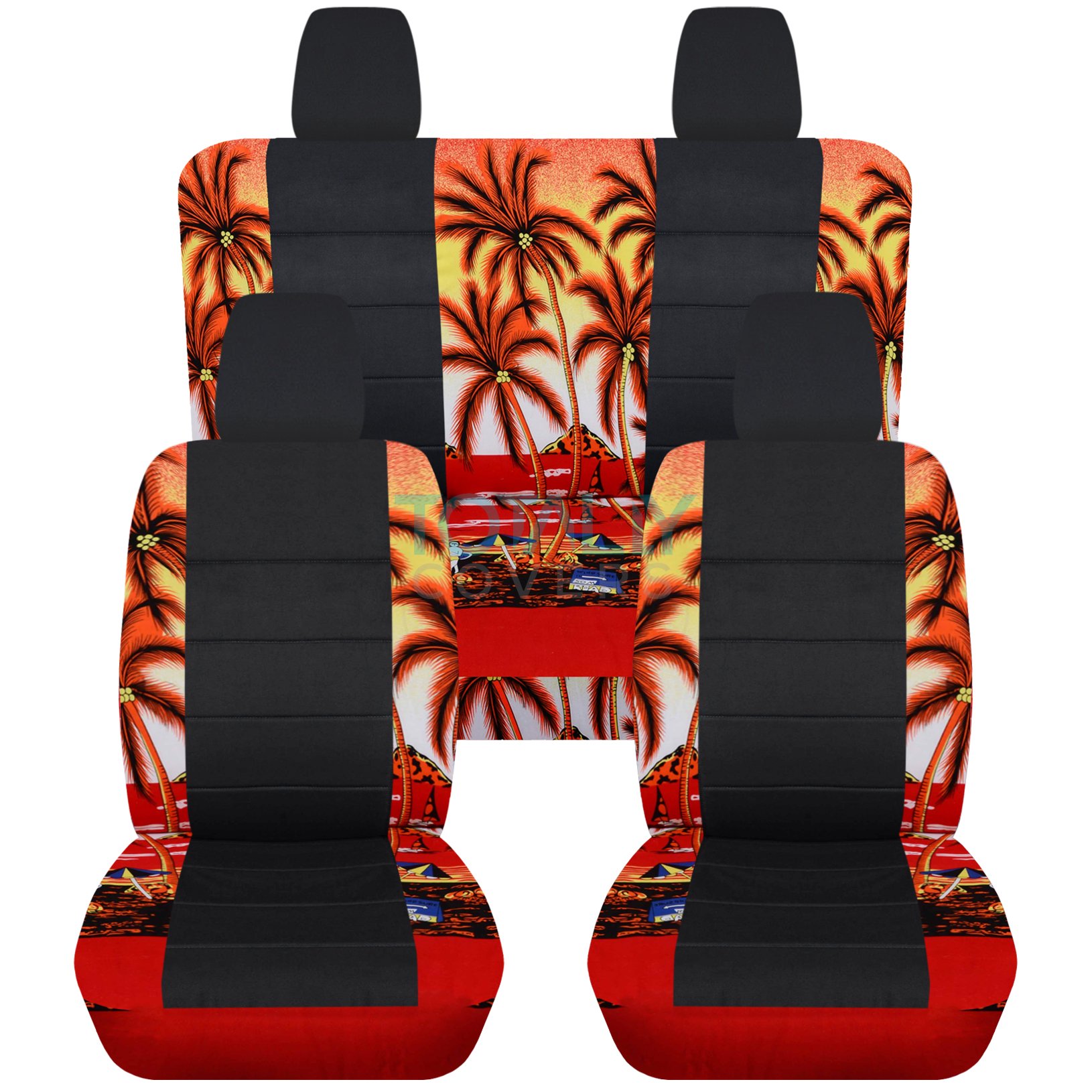 Totally Covers Compatible with 2011-2018 Jeep Wrangler JK Hawaiian & Black Seat Covers: Red w Palm Tree - Full Set: Front & Rear (4 Prints) 2-Door/4-Door Complete Solid/Split Bench
