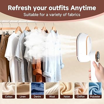 Travel Steamer, Steamer for Clothes, 1200W Clothes Steamer with 10-Second Fast Heat Up, LED Display and 180 Rotatable Handle, Ceramic Soleplate for Travel Home and Office