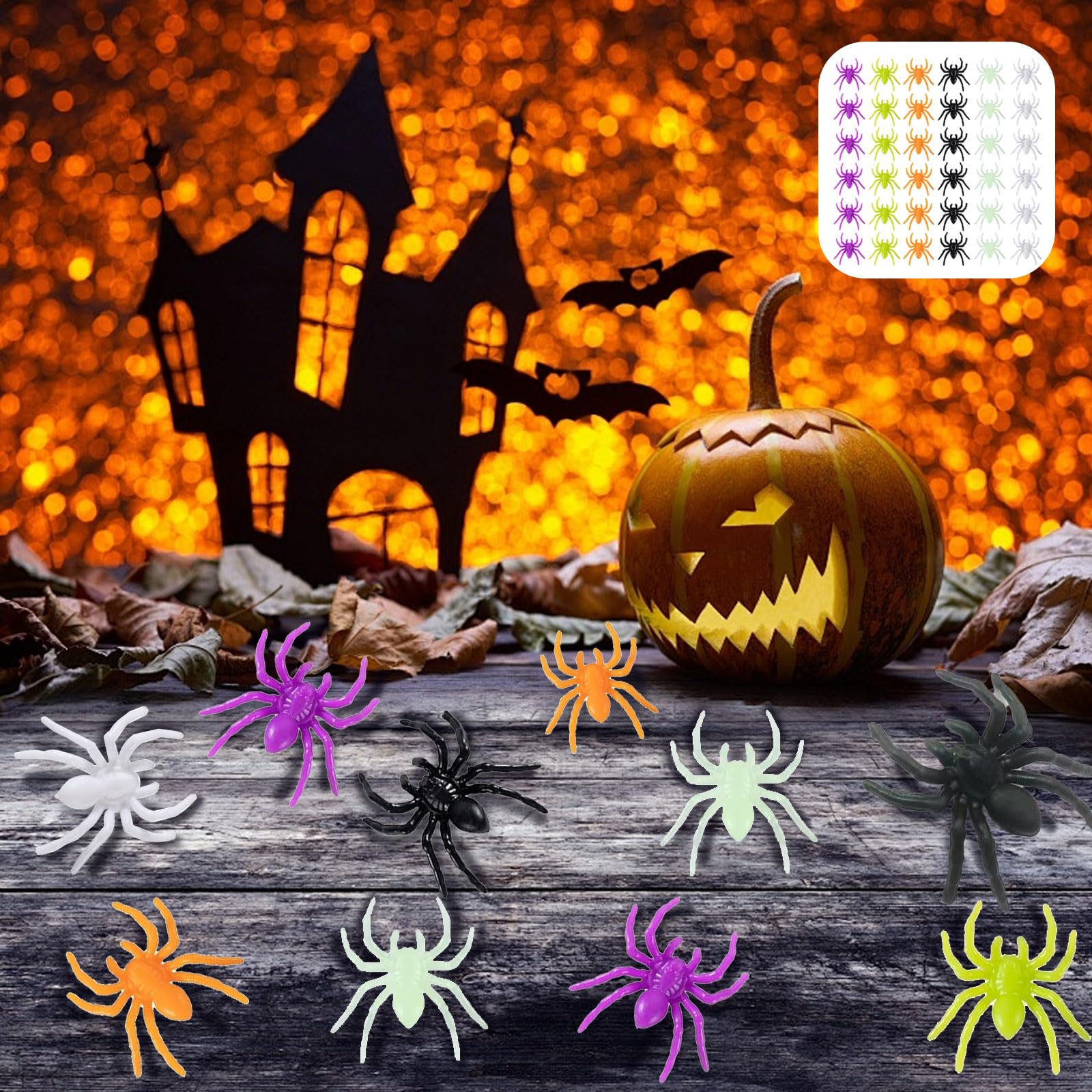 150 Halloween-Spinnen – Leuchtend Im Dunkeln, 5 Farben, Realistische Streich-Deko