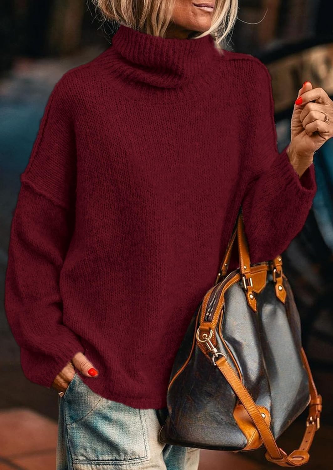 PRETTYGARDEN Womens Turtleneck Long Sleeve Sweater 2025 Fall Trendy Loose Fit Knit Tops Oversized Pullover Sweaters - Image 2