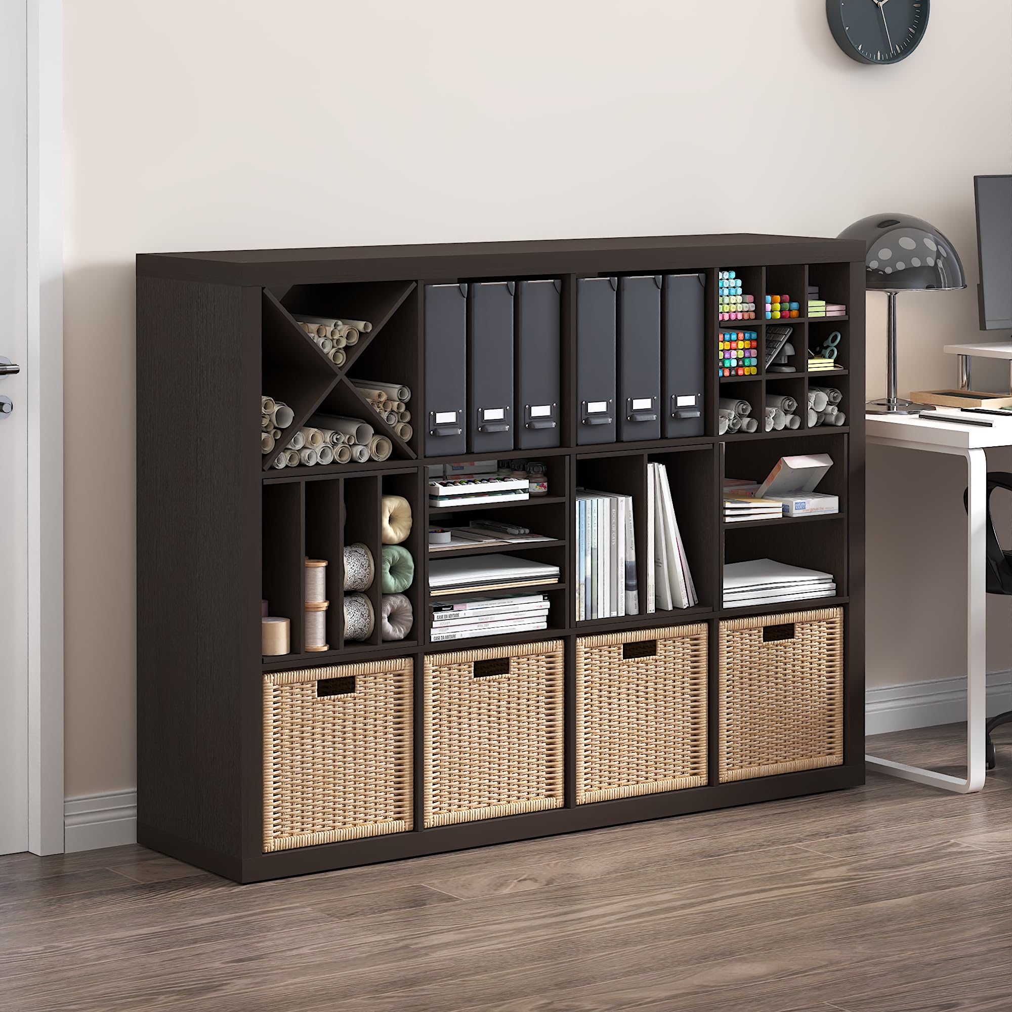 Furinno Cubicle Würfel-Einsatz, 9-Fächer Cube Organizer, Regalzubehör, passend für Furinno Triple Thick Cubes und IKEA Kallax, für Aufbewahrung und Organisation, Schwarz Dunkleiche