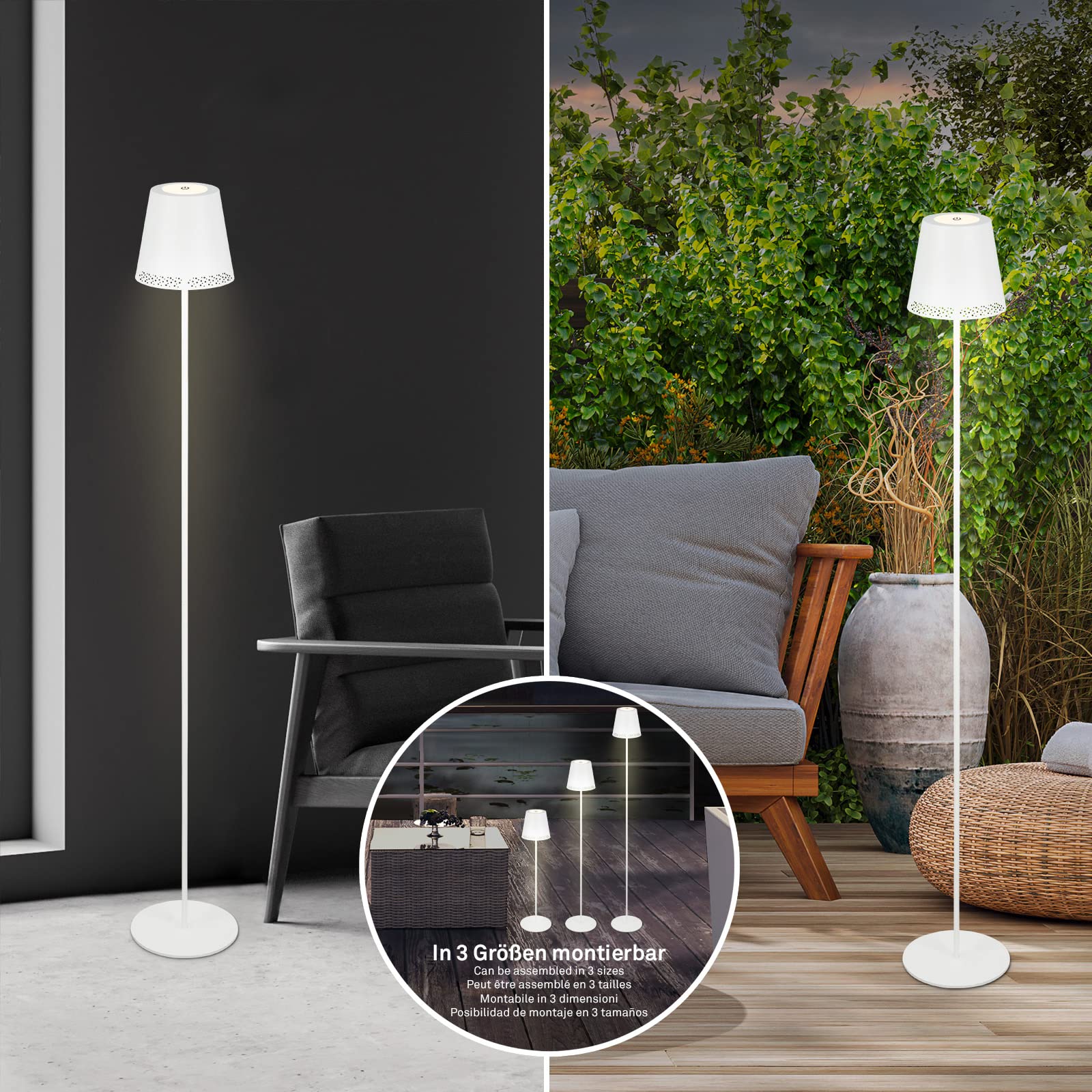 BRILONER – Akumulatorowa LED lampa stojąca, dotykowa, stopniowe ściemnianie, bezprzewodowa, biała