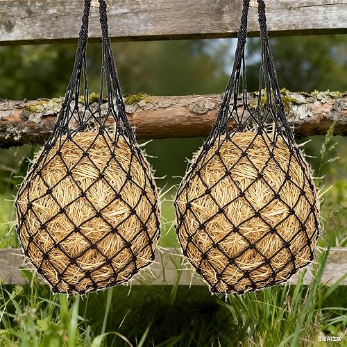 2-Pack ​Hay Bags for Horses​,Large Slow Feed ​Hay Feeder for Goats,Sheep & Donkeys,Extra Strong Nylon ​Hay Bag​ for Trailers, Barns & Pastures,Easy Fill Design,Promote Healthy Grazing