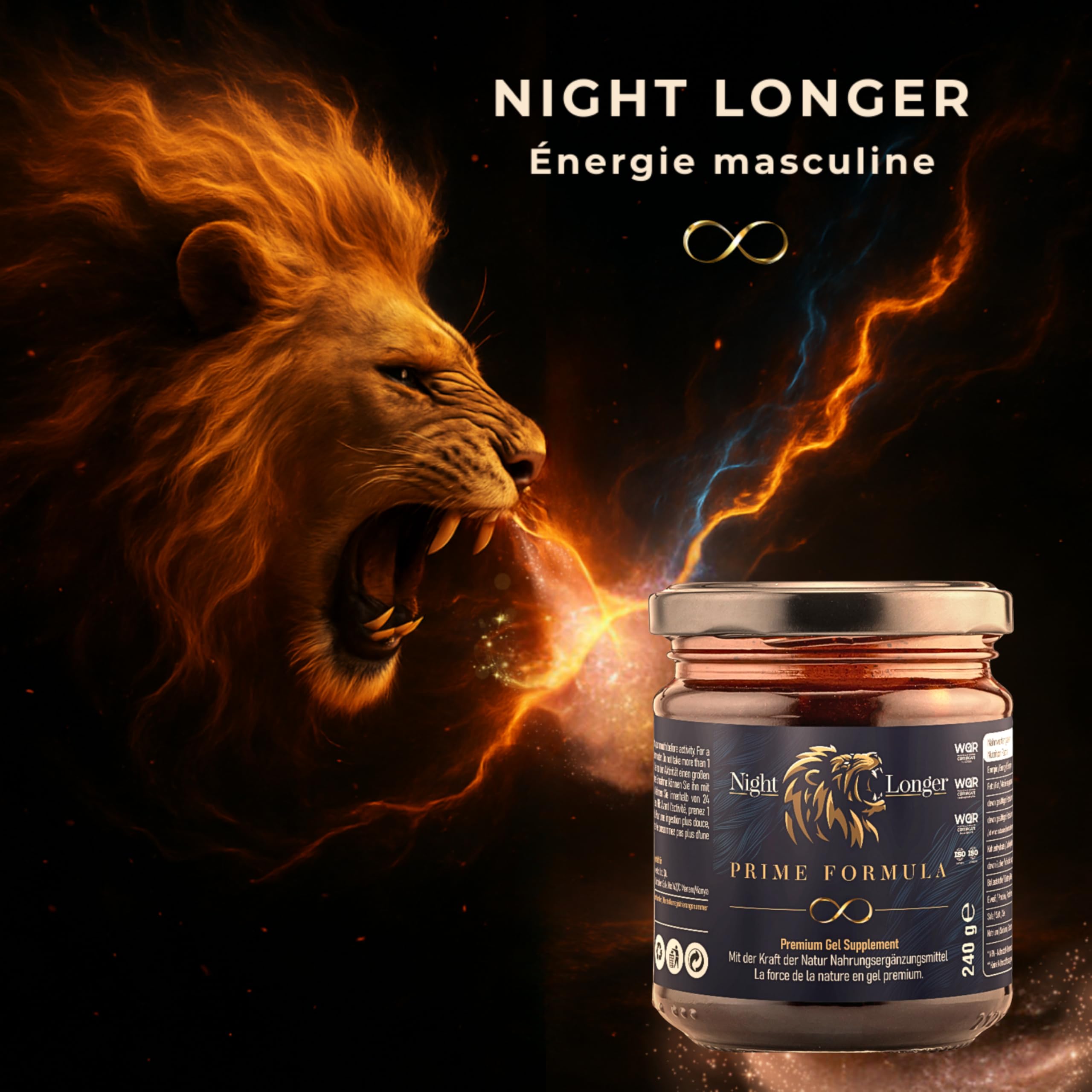 Night Longer Prime Formula Miel Afrodisac Homme, 240g Miel Effet Immédiat, Extra Fort pour Hommes Actifs