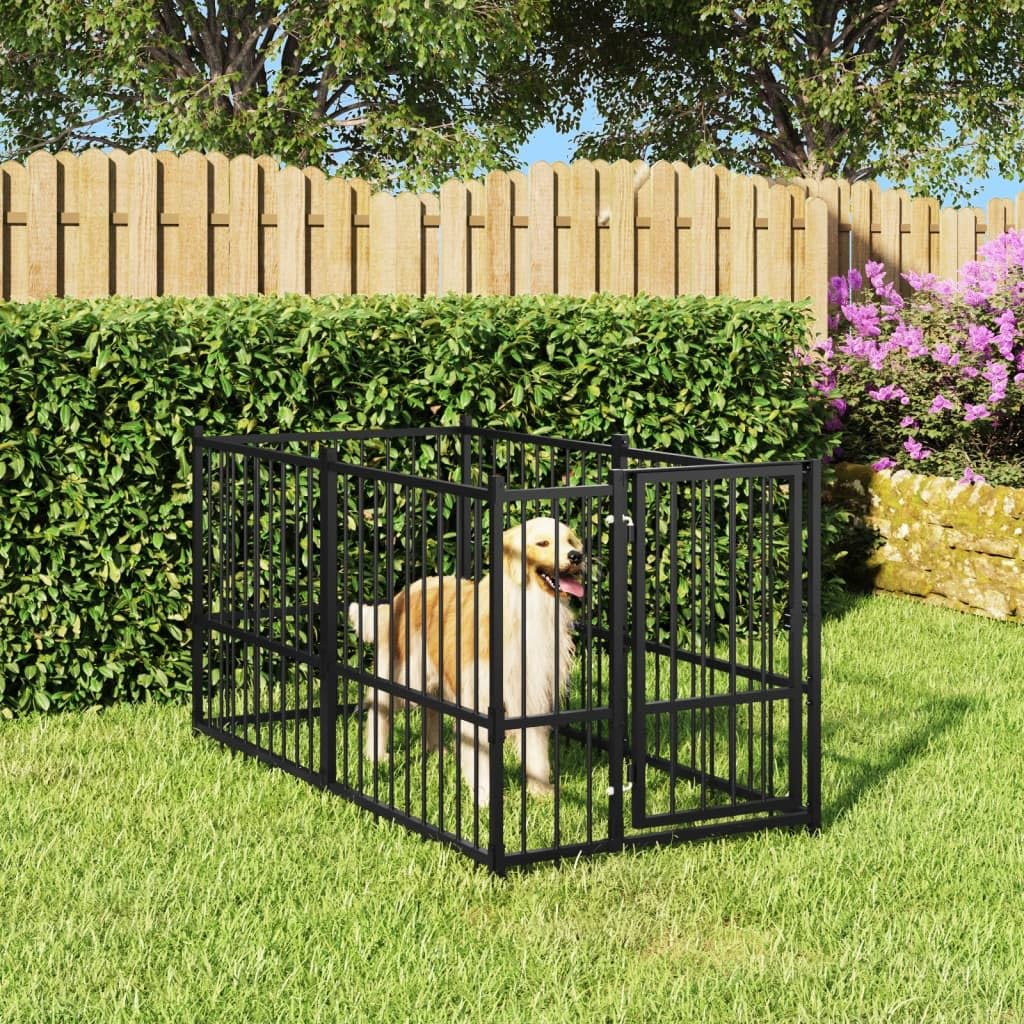 vidaXL Chenil pour Chien Noir 193,5x97x100 cm Acier Cage Enclos Chiot Animaux