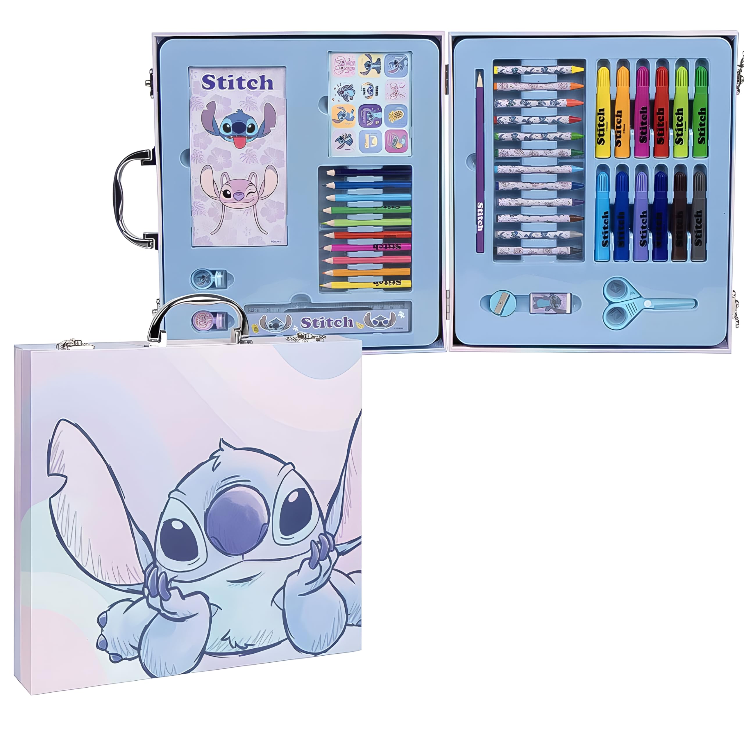 Disney Stitch 52-Piece Deluxe Colouring Art Case for Kids | Portable Art Kit with Markers, Crayons, Colour Pencils & More | Creative Drawing & Coloring Set | Gift for Boys & Girls
