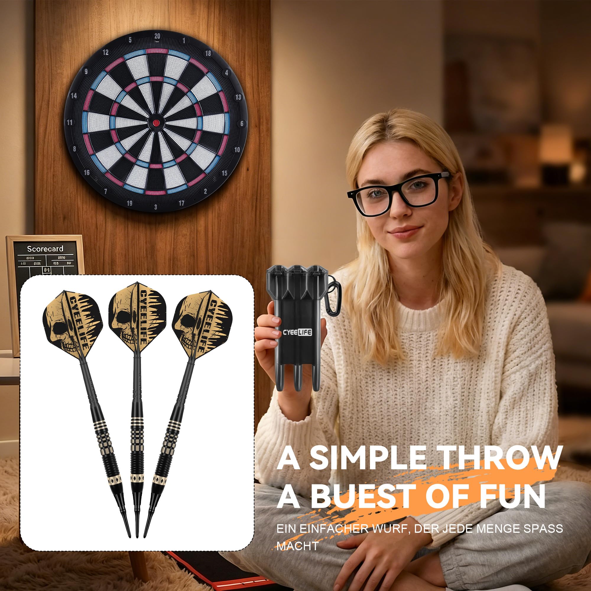 CyeeLife Fléchettes Soft-Darts 16g 3 pièces avec Pointe Plastique, Flights et Tiges, Sac de Transport
