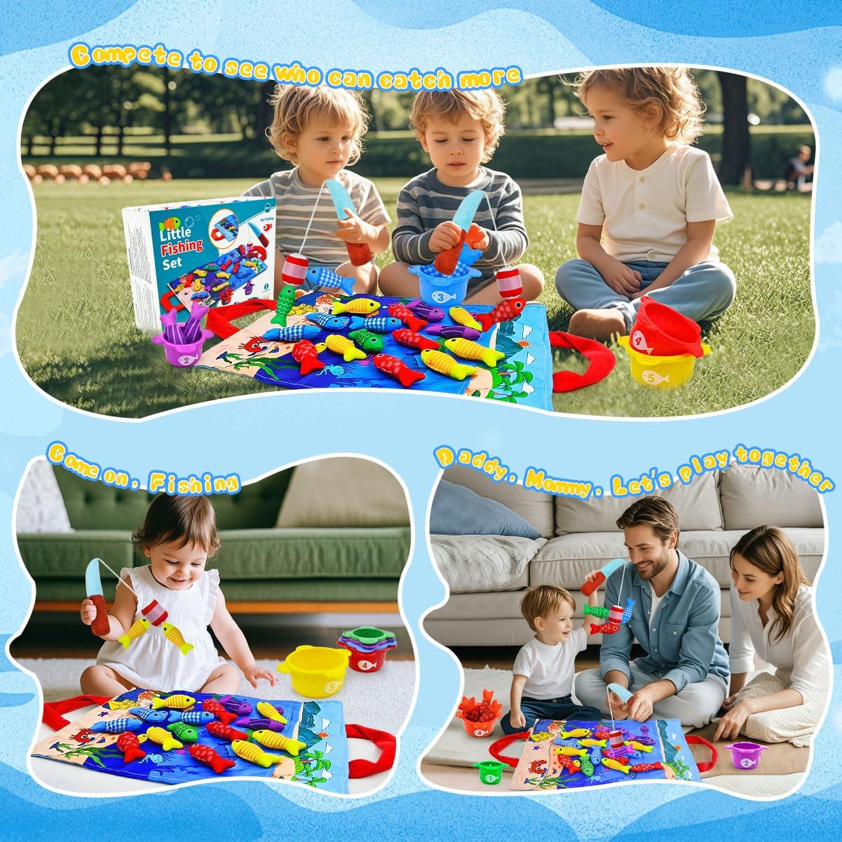 Montessori Toys for 1+ Year Old – 23 PCS Fishing Game Toys with 2 Poles & 15 Fish, 10-in-1 Cloth Fishing Toys for Counting, Color & Shape Learning, Easter Birthday Gifts for 1+ Year Old Boys Girls
