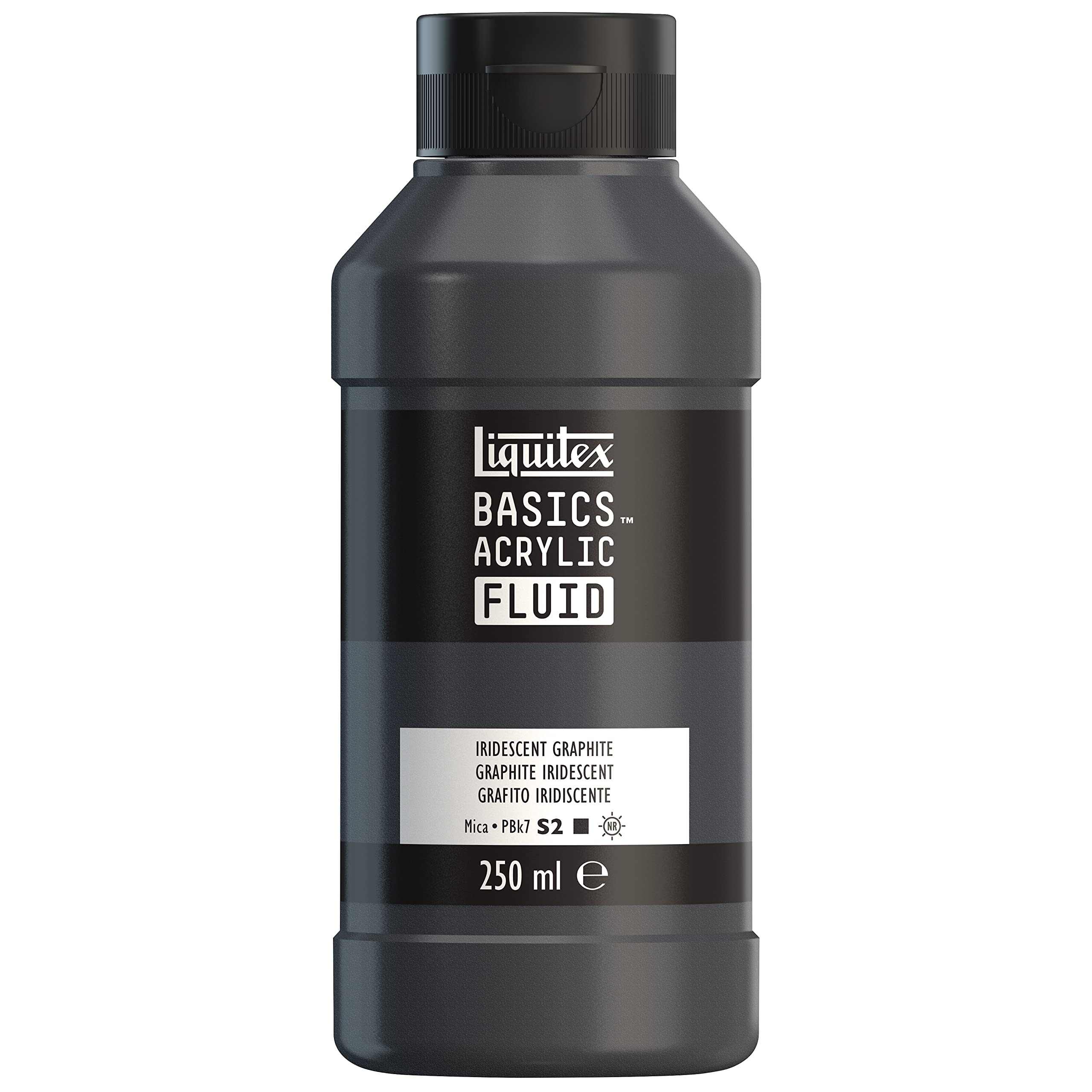 Liquitex 8870439 Basics Fluid Acrylfarbe mit fließender Konsiszenz, schnell trocknend, lichtecht, wasserfest, auf Wasserbasis, 250ml Flasche - Irisierendes Graphit