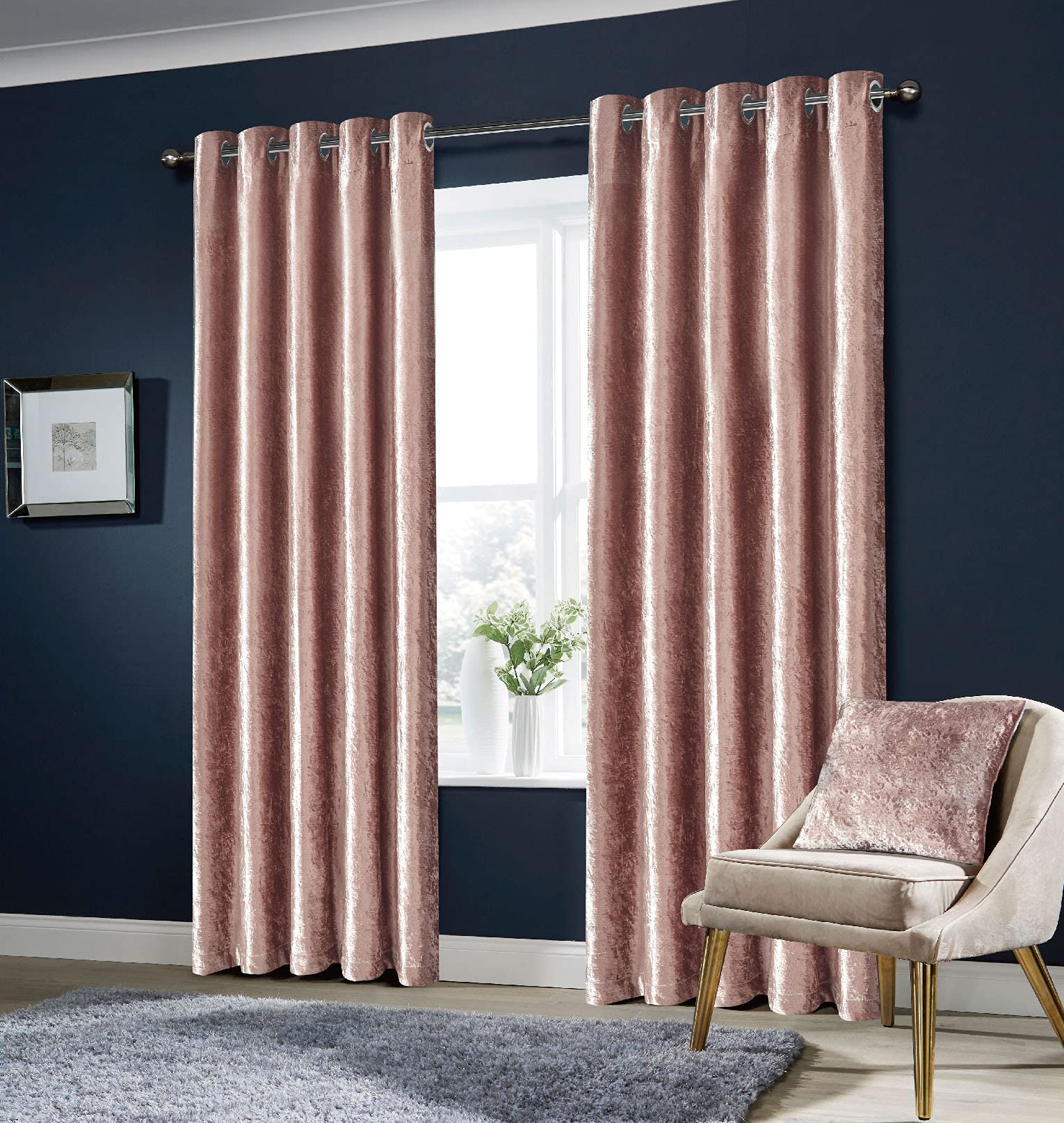 Lj Plain Blush Pink Crushed Velvet Curtains Glittery Shiny Sparkling Luxury Fully Lined Thick Eyelet Top Ring Top Curtain Pairs (Curtain Pair 66"X90", )