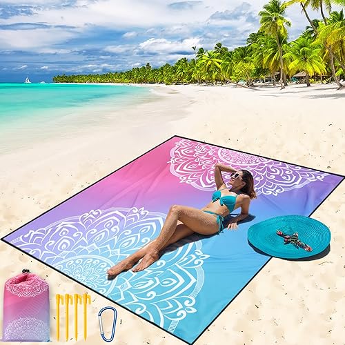 Miniatura 14 de Manta de playa impermeable a prueba de arena tapete de playa 79" X 83"/10'x9' para 2-8 adultos, de secado rápido, tapete de picnic al aire libre,