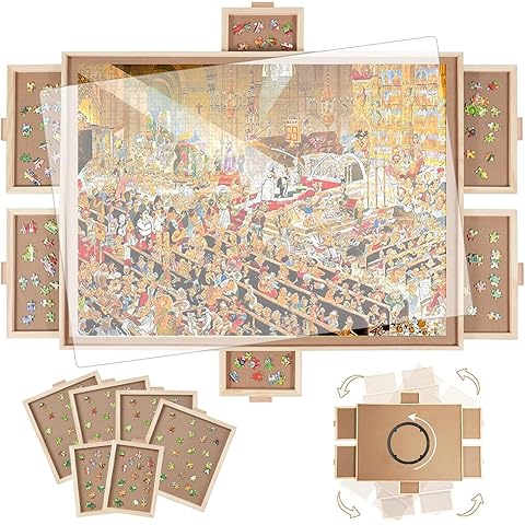 1000 Pieces Rotating Puzzle Board with 6 Drawers,30.16