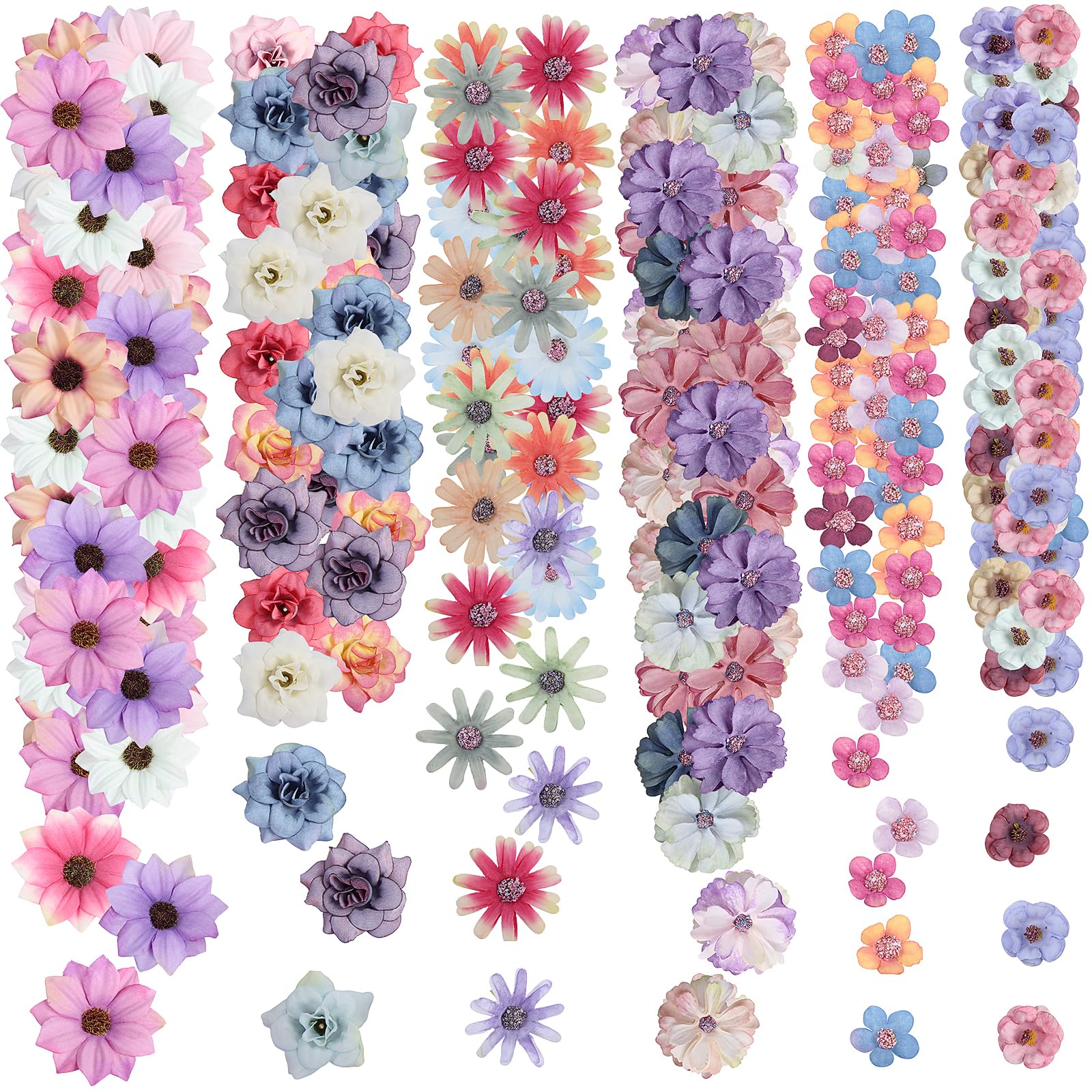 240pcs Fake Flowers Heads Artificial Silk Flower for Crafts, Small DIY Artificial Daisy Roses Faux Flowers Bulk for DIY Cake Wedding Party Home