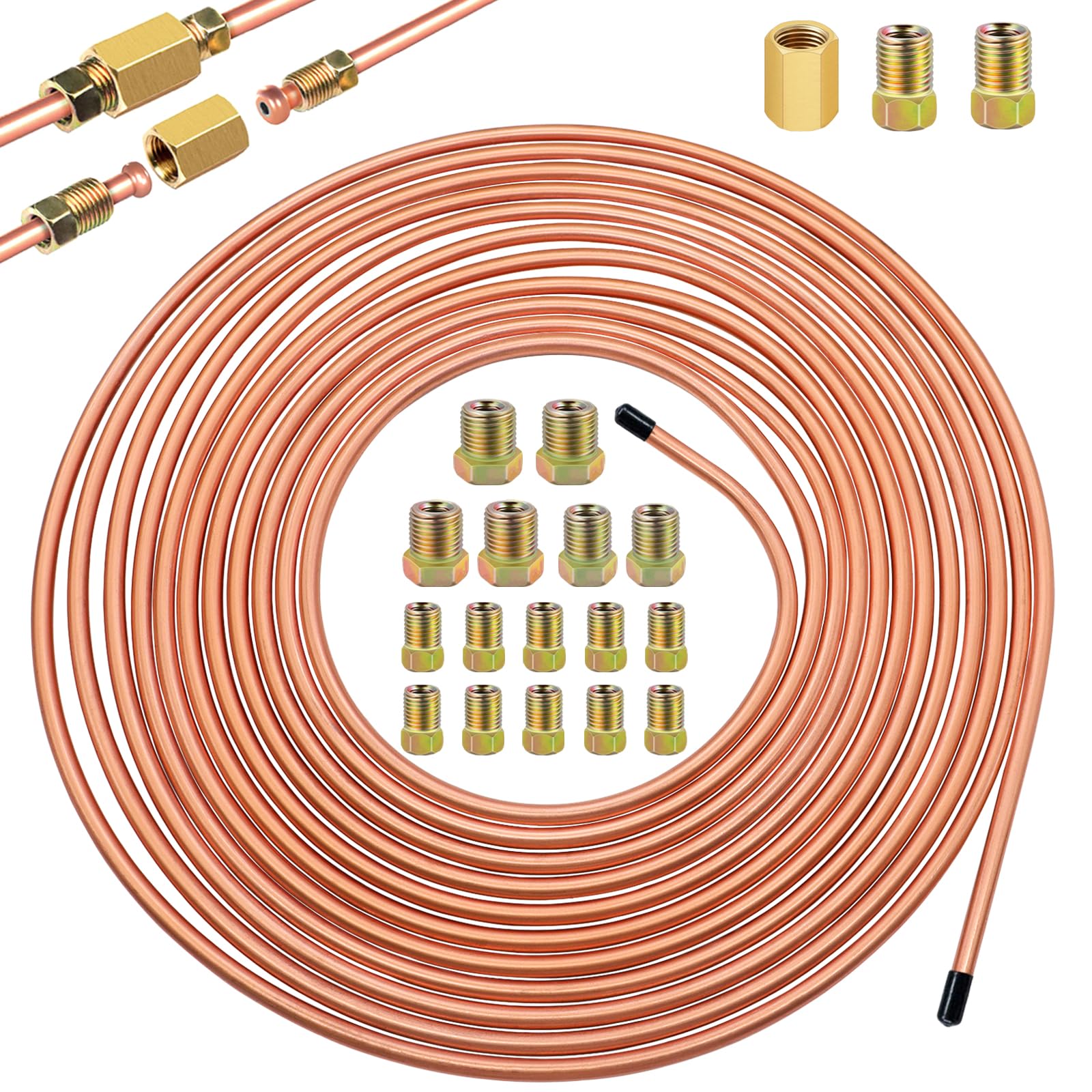 mxuteuk Kit de conduites de frein flexibles en alliage de cuivre avec 18 connecteurs d'extension inversés et 1 fiche conforme à la norme SAE