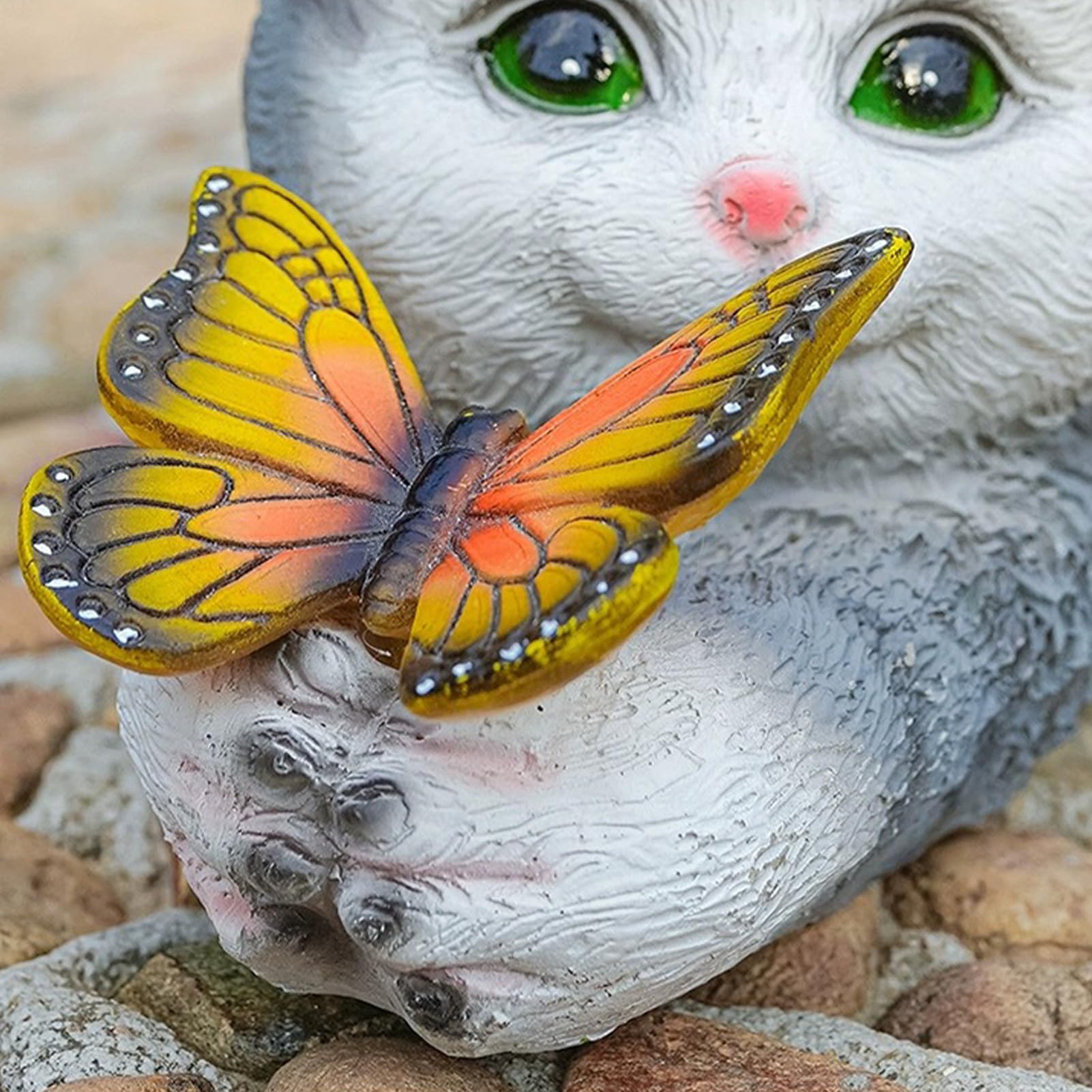 Tuzsocr Solar Powered Cat Statue,Butterfly Solar Lights for Outdoor,Decorative Animal Figurine for Garden,Waterproof Resin Sculpture,LED Lighting,for Lawn,Terrace (Style 1) - Image 3
