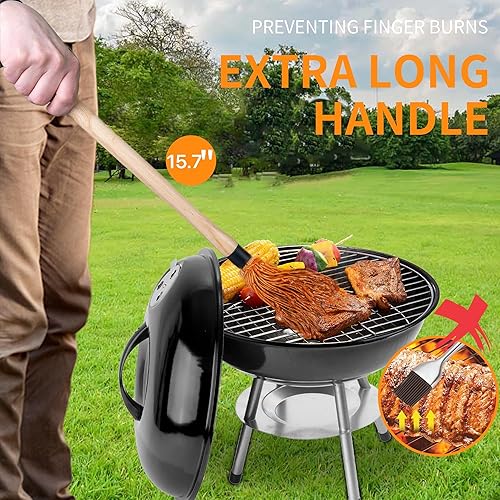 Miniatura 2 de Juego de cepillo para mopa y olla de hierro fundido, paquete 11 en 1 incluye 2 piezas de mango largo de madera, 6 cabezales de cepillo, 1 sartén de