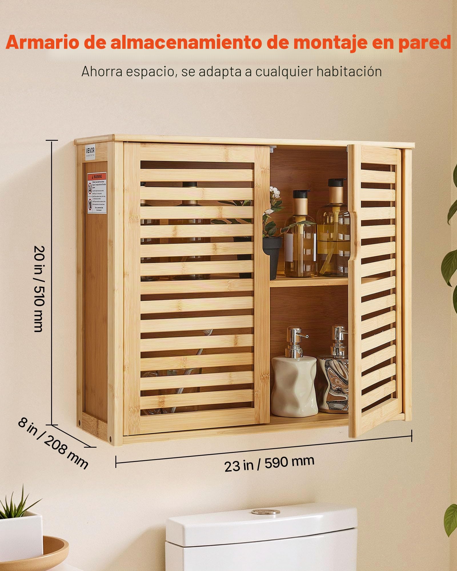 VEVOR Armario de Pared para Baño con 2 Puertas y Estantes de Altura Ajustable, Ideal para Colgar sobre el Inodoro, Cocina, Baño o Lavadero, Resistente a la Presión y al Agua, 590 x 208 x 510 mm