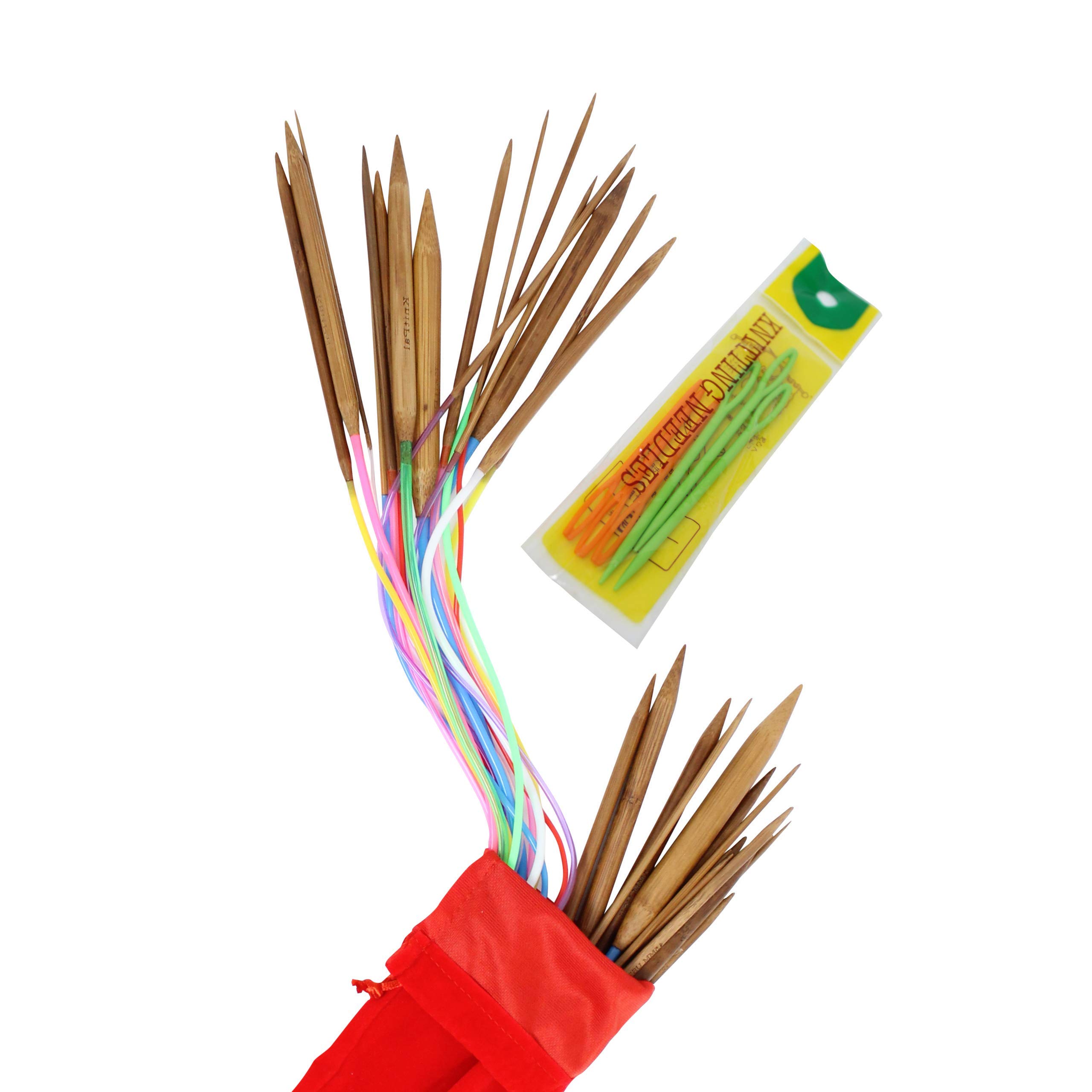 KnitPal - Juego de agujas circulares de bambú de 100 cm (16 pares, libro electrónico para principiantes, bolsa de almacenamiento, 16 tamaños US 0-17 (2-12 mm)