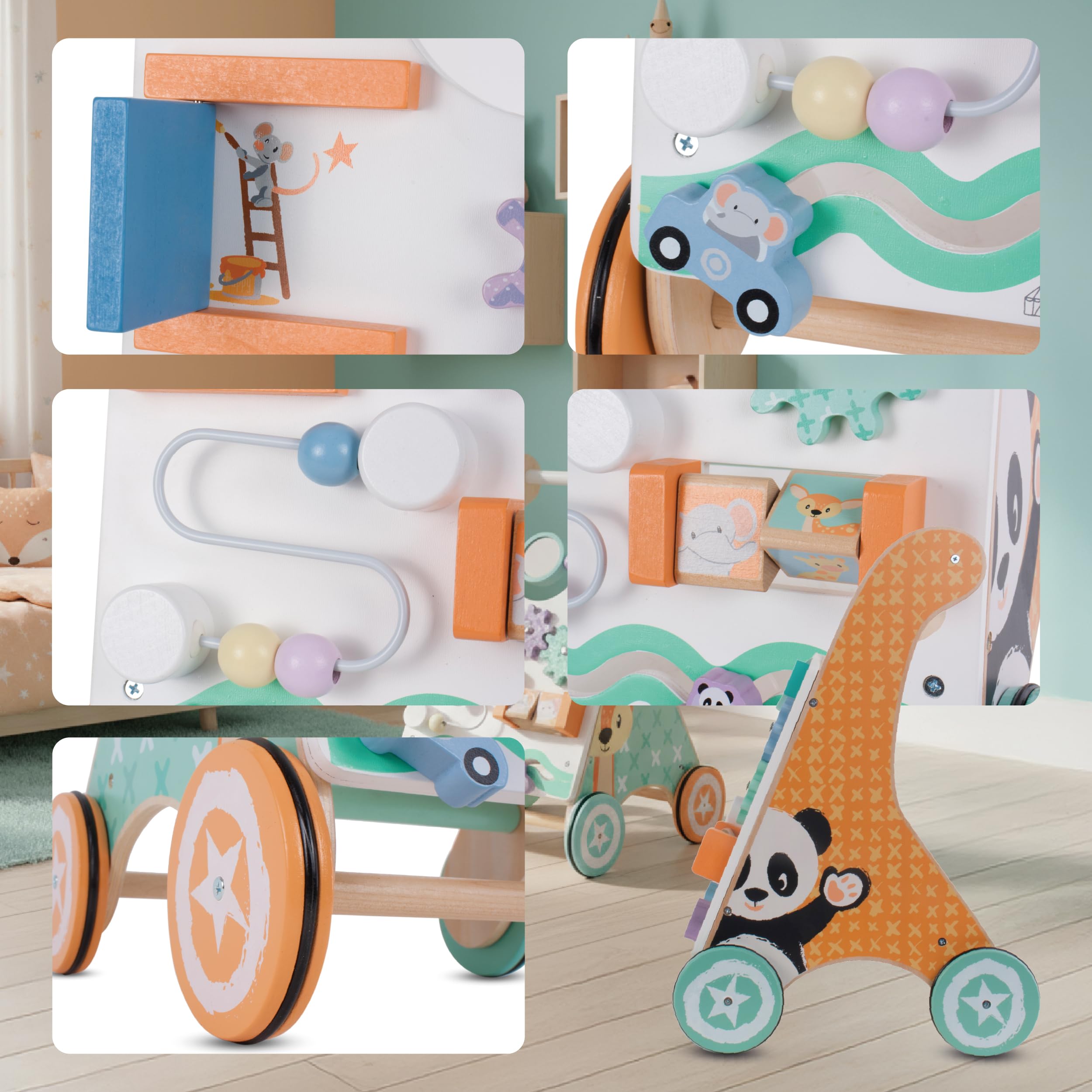 Carrello primi passi legno XXL, Gioco per bambini e bambini, Deambulatore Multifunzionale, per bambini da 12 a 36 mesi, rimo Compleanno Regalo 1 2 Anno (Bianco)