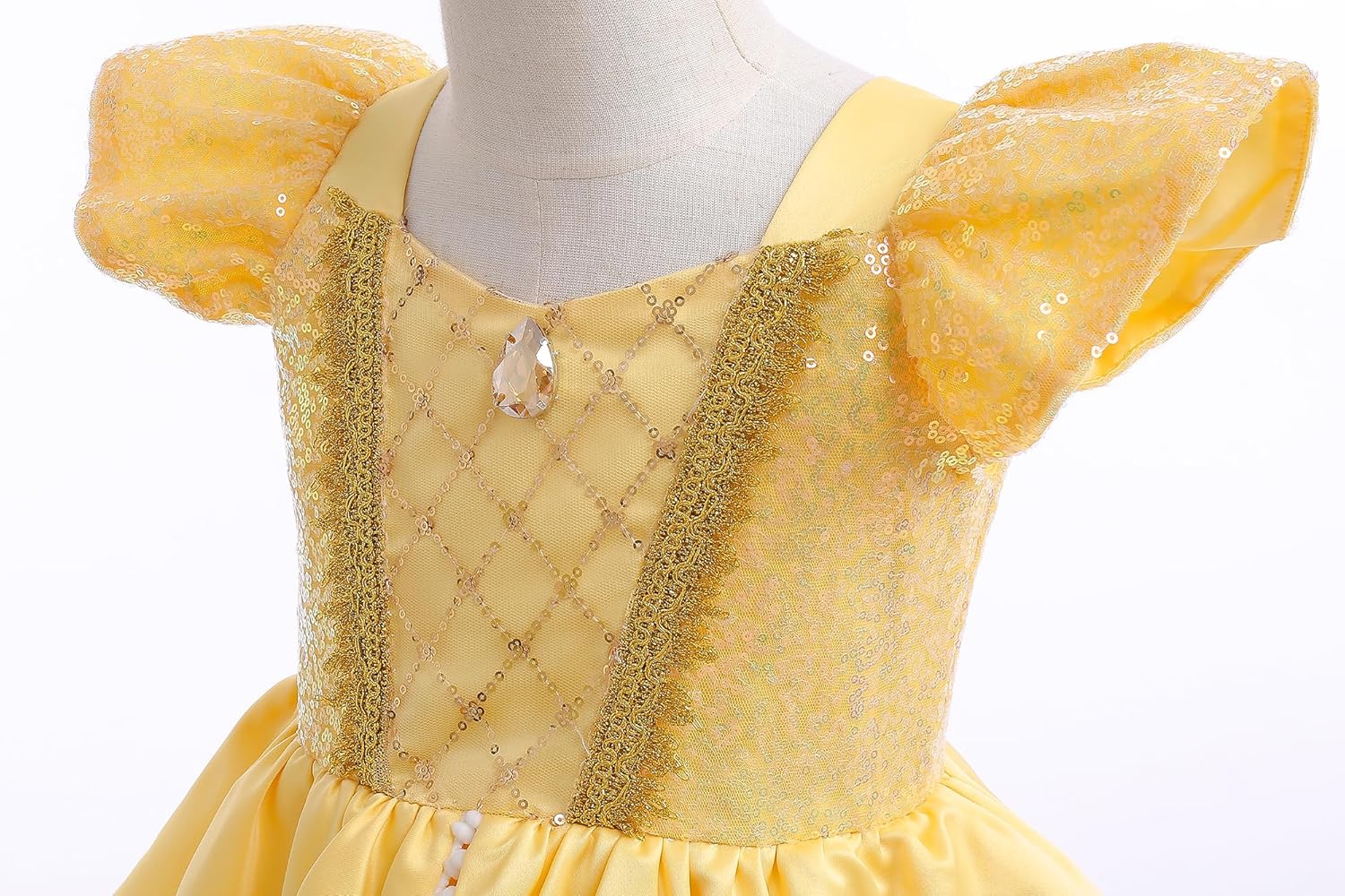 Girls Belle Princess Dress Kids yellow Princess Costume Girls Belle Dress Up with Jewelry Accessories 6-7Years - Image 4