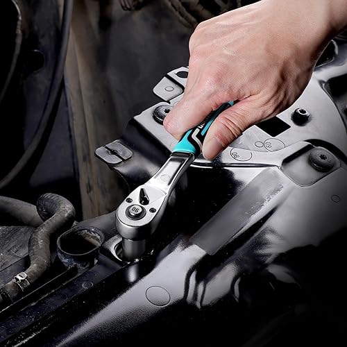 Miniatura 9 de DURATECH Trinquete de 14 de pulgada, llave de trinquete de liberación rápida de 90 dientes con mango de inyección de cojín, llave ergonómica de