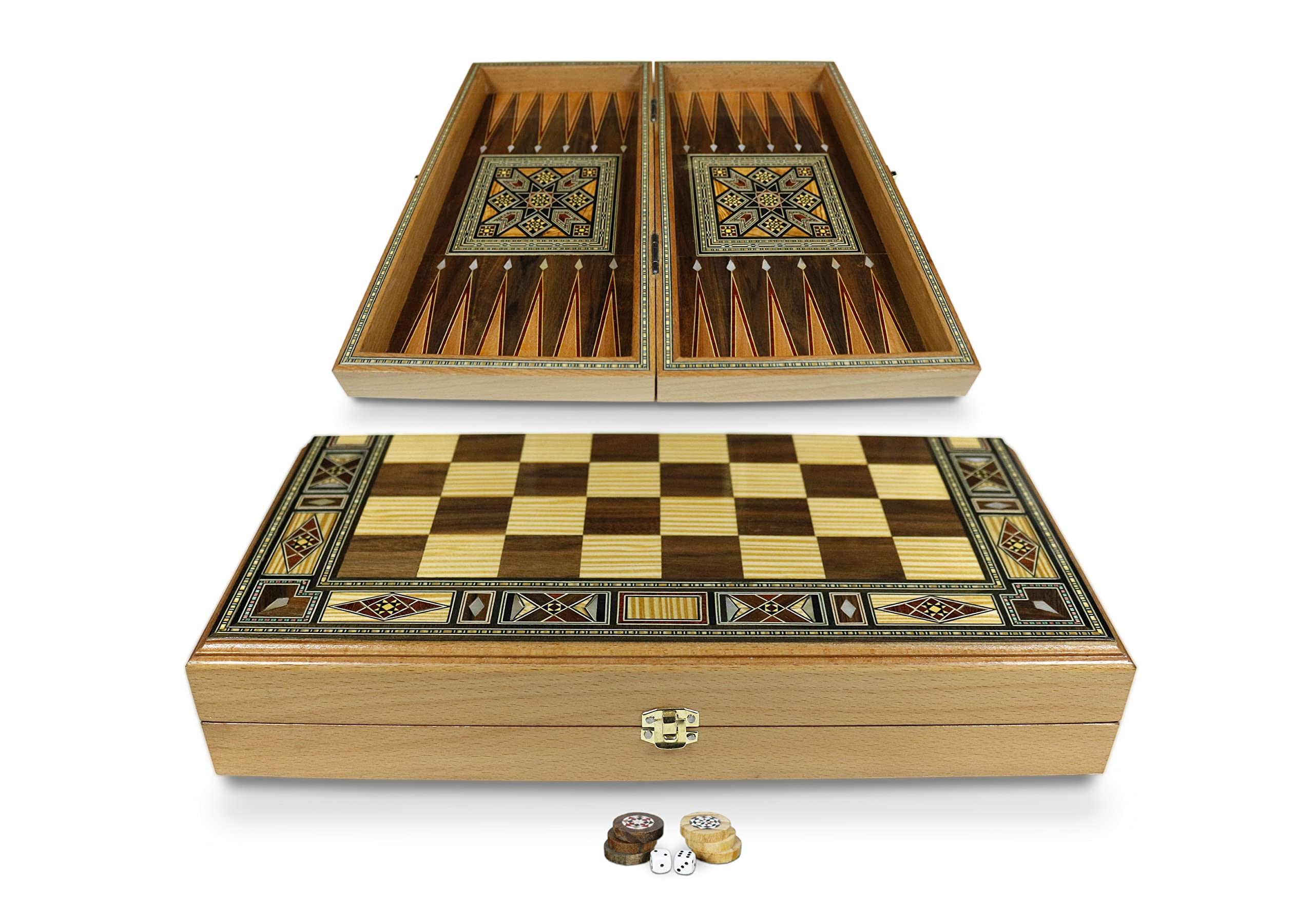 Elessar Novità 40 x 40 cm in legno Backgammon Tavla/scacchi DAMA Board BK 414 F con 30 mattoncini in legno Backgammon e scacchi in legno KH 75, 50 x 50 cm