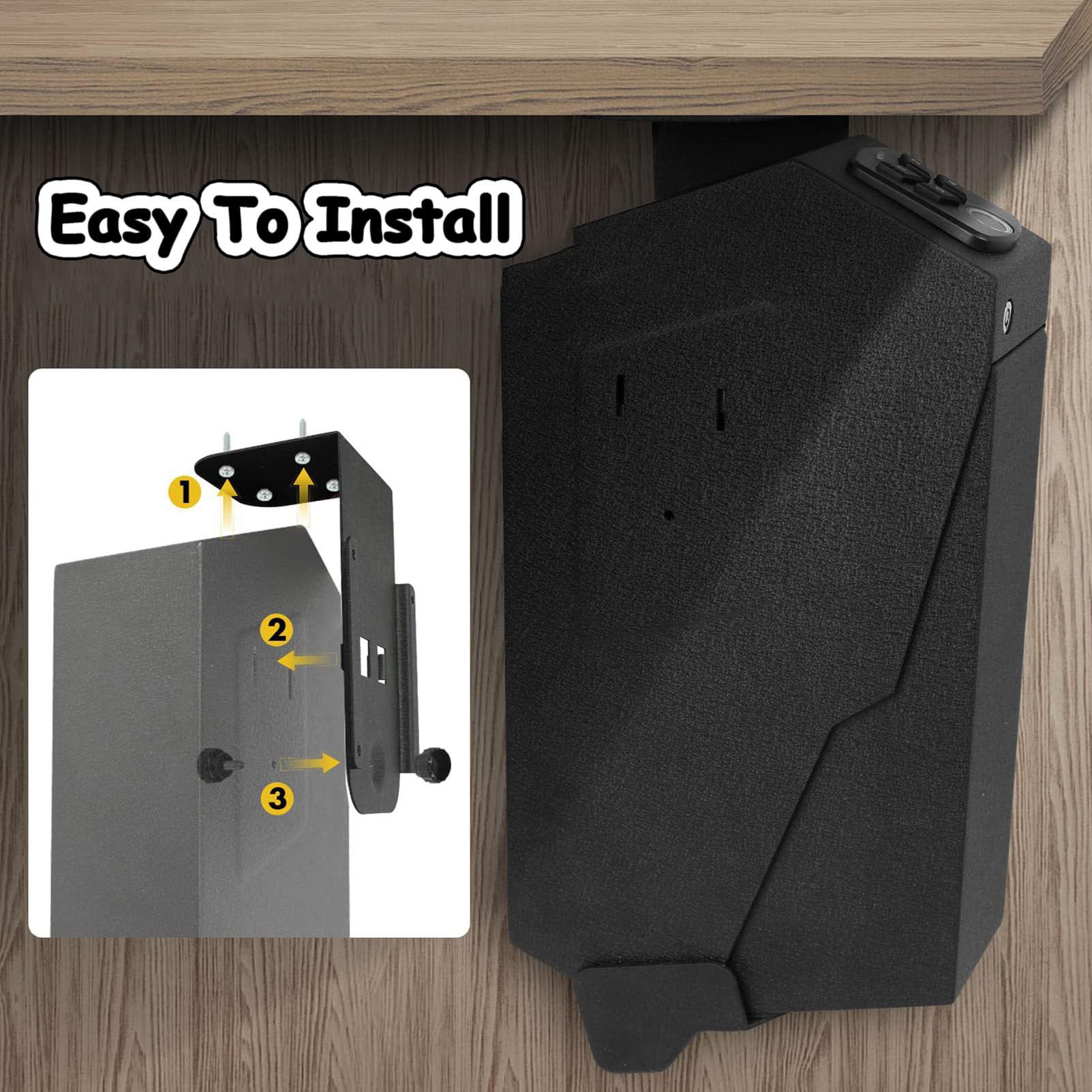 Caja Fuerte Biométrica para Armas con Huella Dactilar - Acceso Rápido, Desplegable para Pistolas, Montaje Único para el Escritorio
