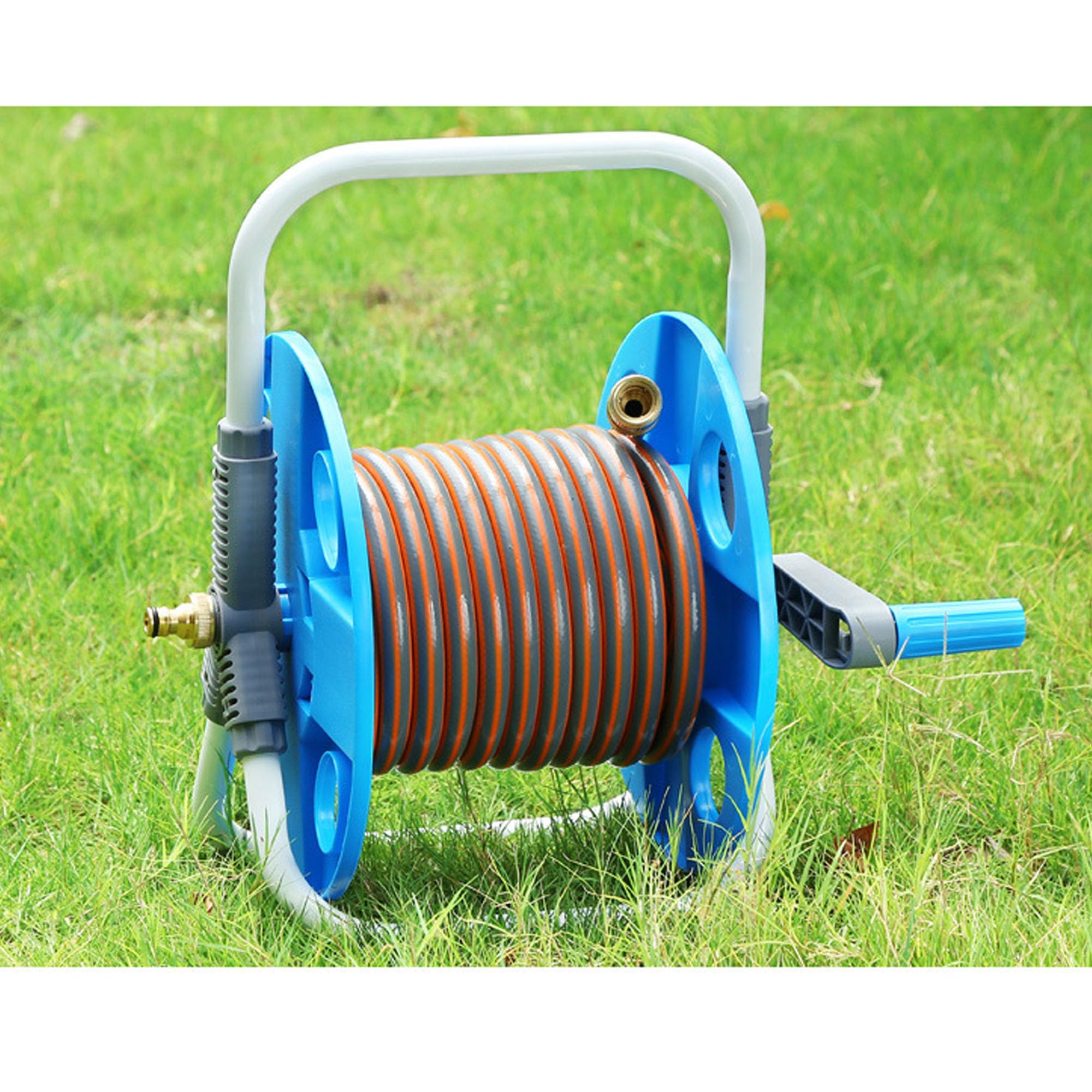 Bobina de Manguera 1/2" 45m, Carrete Portamanguera de Agua, Diseño Compacto, Manivela Manual Recogida Rápida, Previene que la Manguera se Doble, Fácil de Transportar y Almacenar