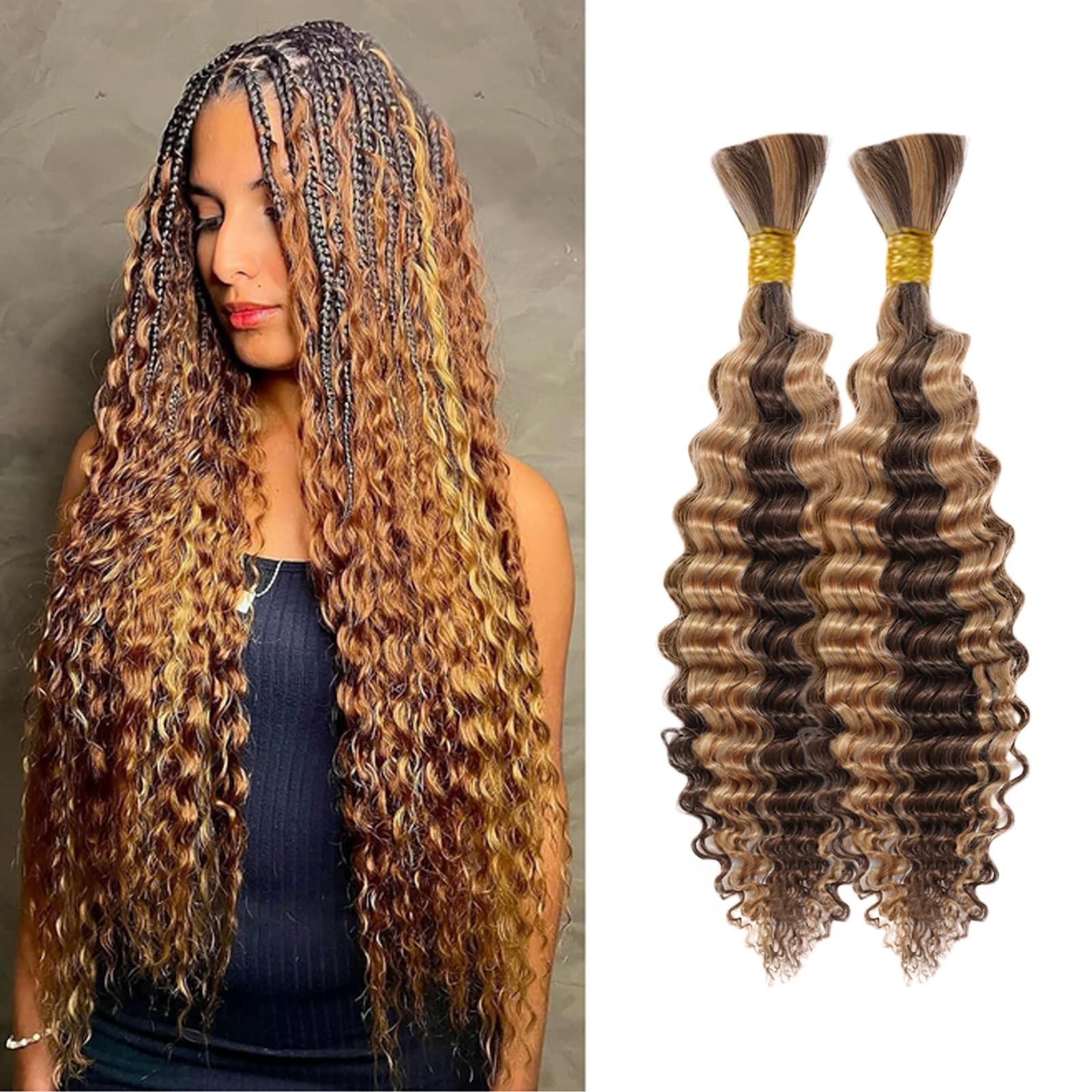 Bulk Deep Wave Crochet Braiding Hair Synthetic Fiber Hair Curly Hair Extentions 100g Braiding Hair 2 Bundles per Pack (P4/27, 20inch)