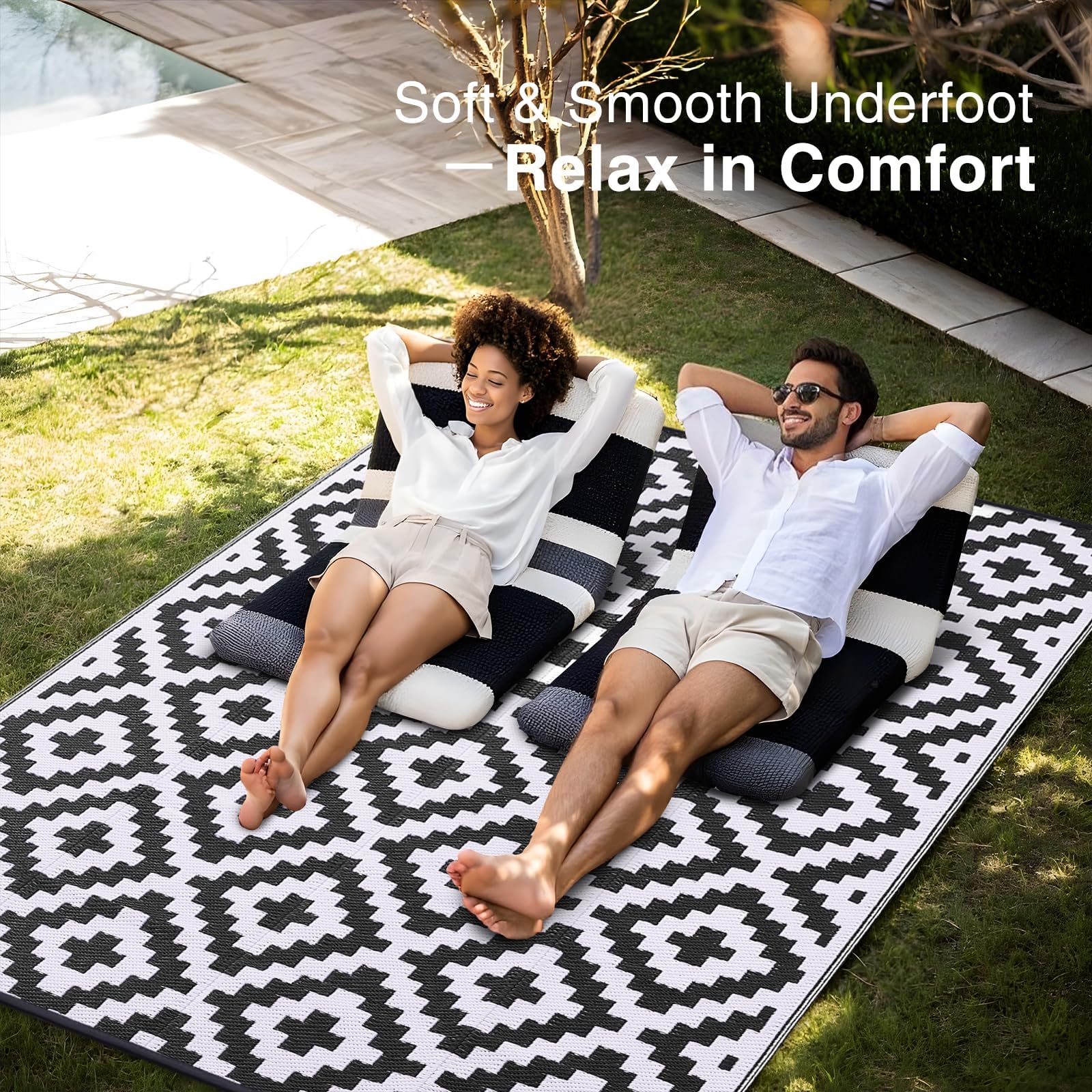 Tapis d'extérieur réversible en paille avec sac de transport