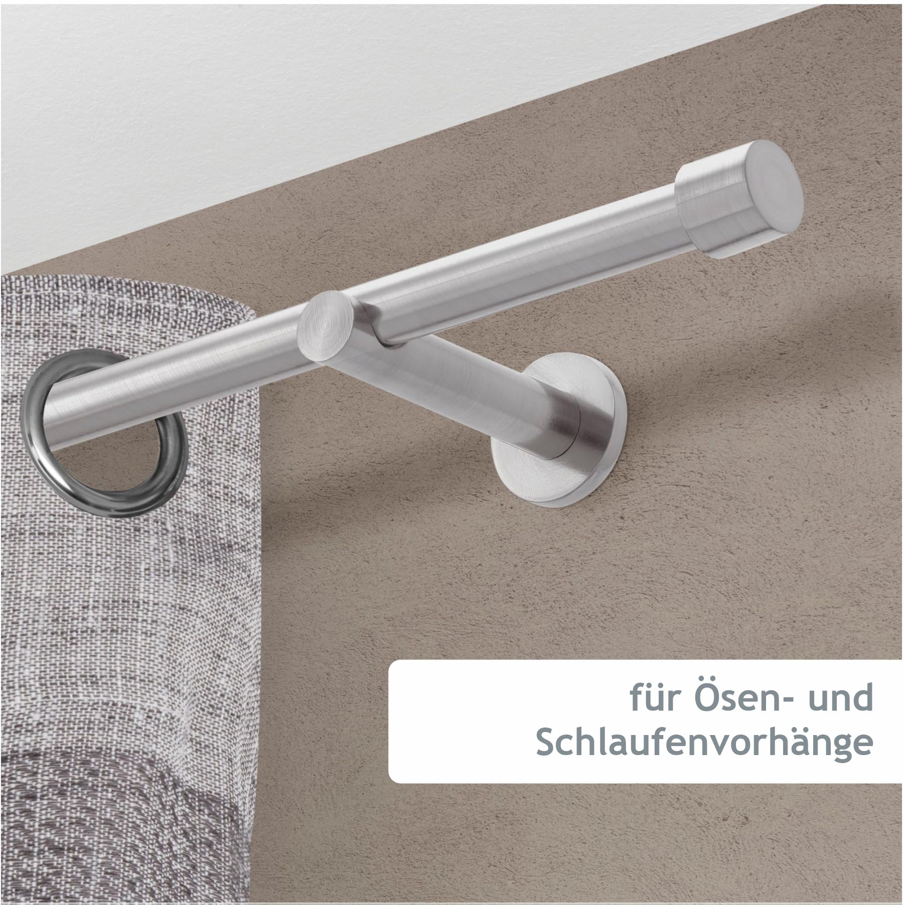 HUGG Gardinenstange Cap (vm.77) Ø 16mm, Wandmontage, Edelstahl-Optik - 200 cm