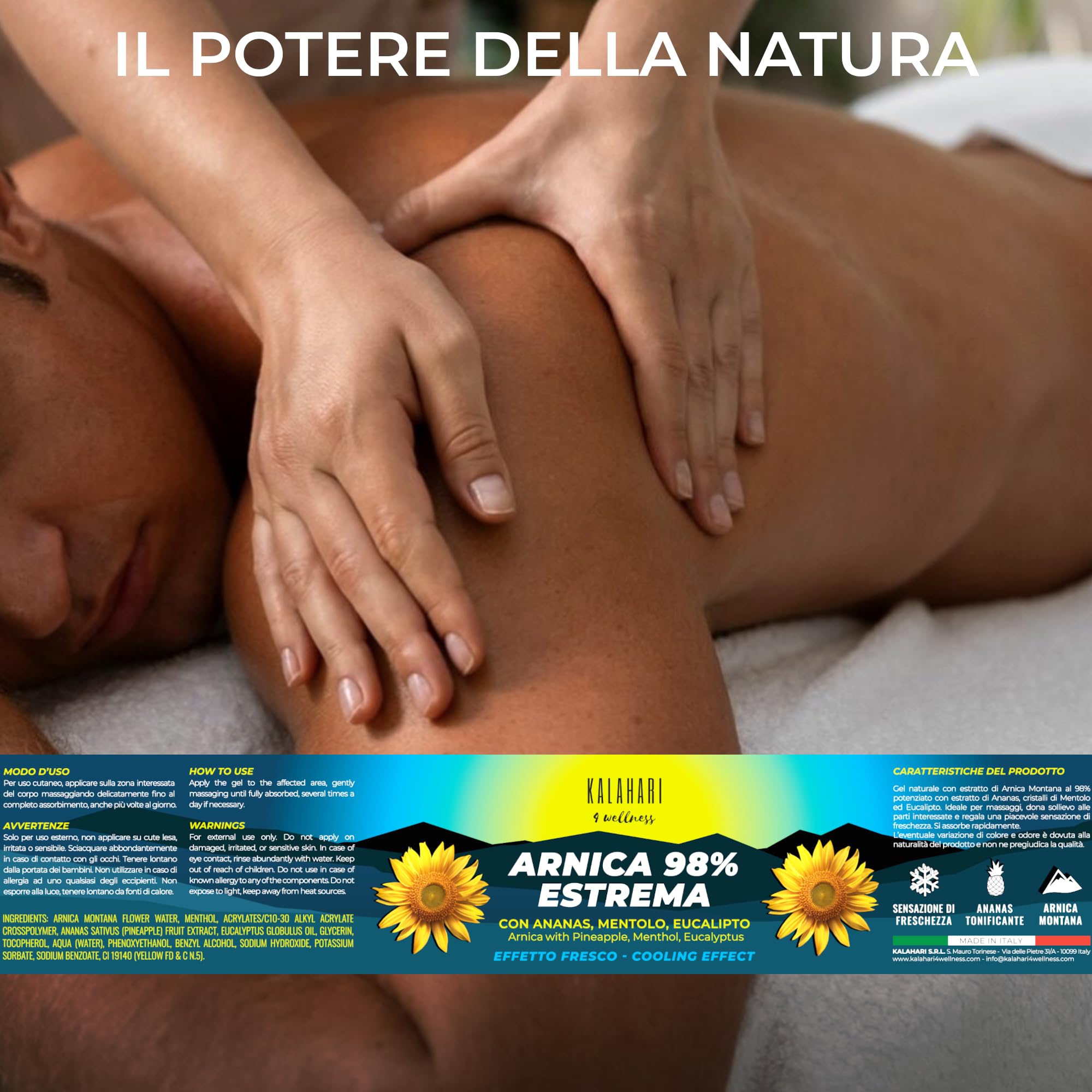 KALAHARI Kit Caldo + Freddo, Arnica Gel 98% + Artiglio del Diavolo, Pre e Post allenamento, Azione intensa per massaggi a Muscoli e Articolazioni, Contratture, Mobilità – Extra forte, Made in Italy