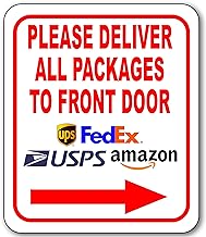 Please Deliver All Packages to Front Door Right Arrow Aluminum Composite Sign Delivery Instructions for My Packages from Amazon, FedEx, USPS, UPS - Indoor Delivery Signs for Home - 8.5"x10"
