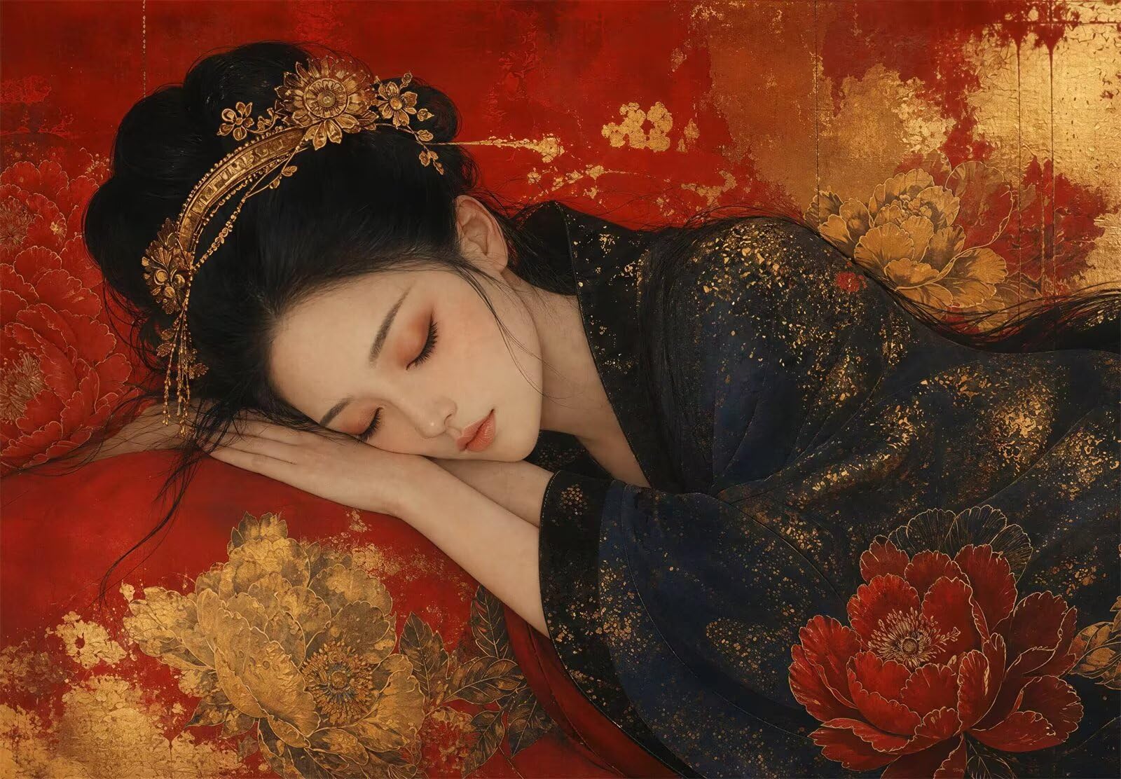 Puzzle 1314 Piezas Adultos Mujer Peonía Roja, Rompecabezas Adultos Dificil 75x50cm, Estimula la Concentración y Antiestrés, Juego de Habilidad para Toda la Familia