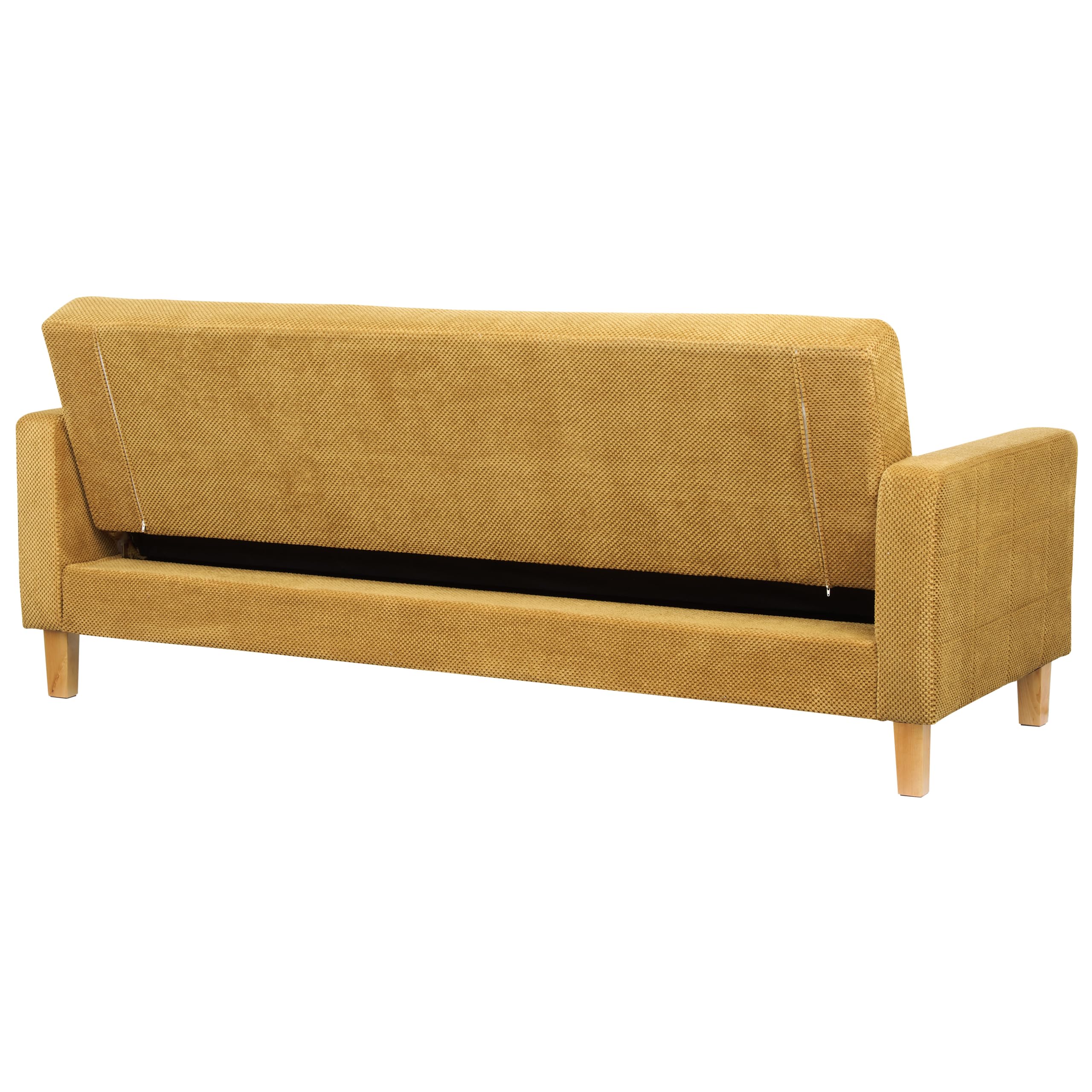 Beliani 3-Sitzer Sofa mit Schlaffunktion Stoffbezug gelb gesteppt Holzbeine Retro Vehkoo