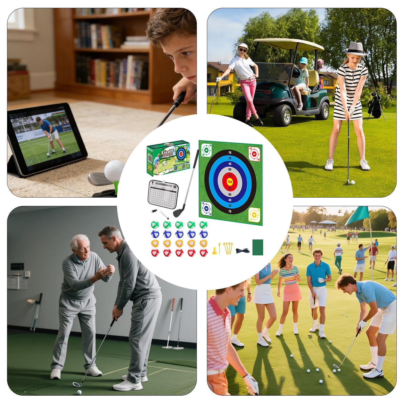 Zestaw samoprzylepnych mat golfowych z chipem, samoprzylepna mata uderzeniowa - dwustronny zestaw do gry w golfa z 20 piłkami - dla rodziny, golfistów, treningu i ćwiczeń wewnątrz i na zewnątrz