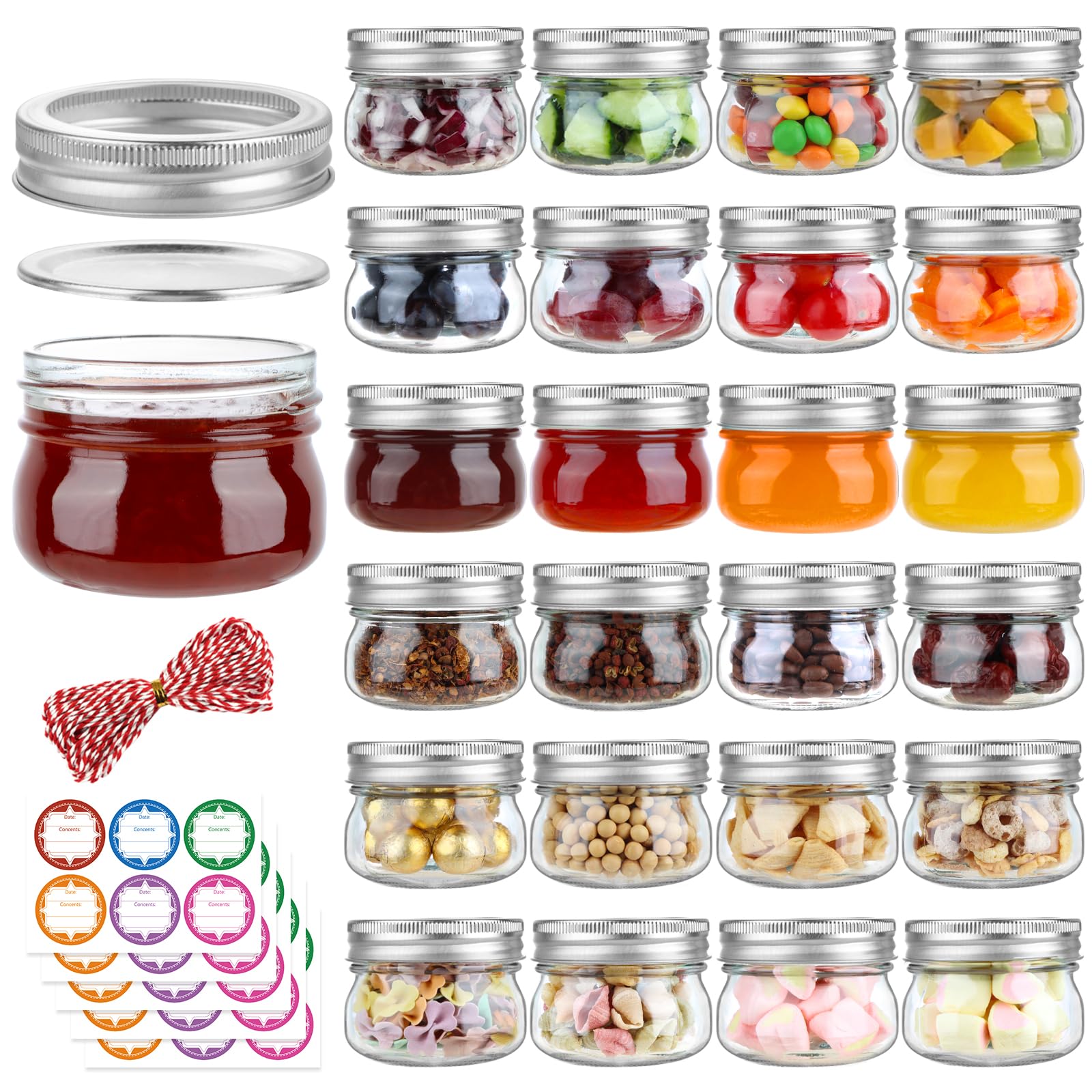 UrSpeedtekLive 24 Pack 4 oz Mason Jars with Regular Lids and Bands, Small Canning Jars, Mini Glass Jars for Honey Jelly Jam Crafts