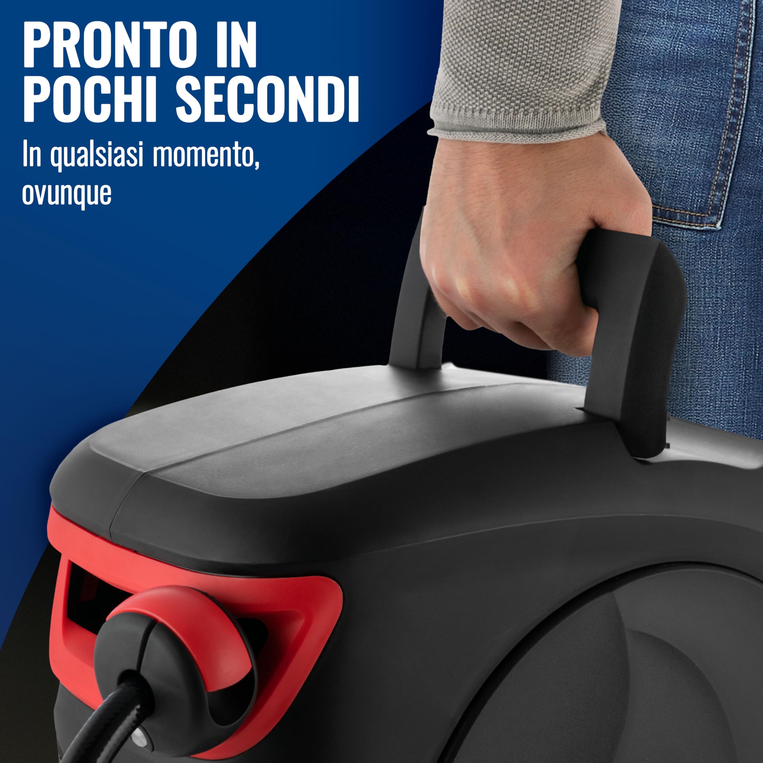 Poppstar Avvolgitubo per tubi ad aria compressa professionale (15m + 1m, diametro del tubo 3/8" (9,5 x 15 mm)), connessione 1/4" BSPT giunto rapido, con riavvolgitore automatico e auto-stop